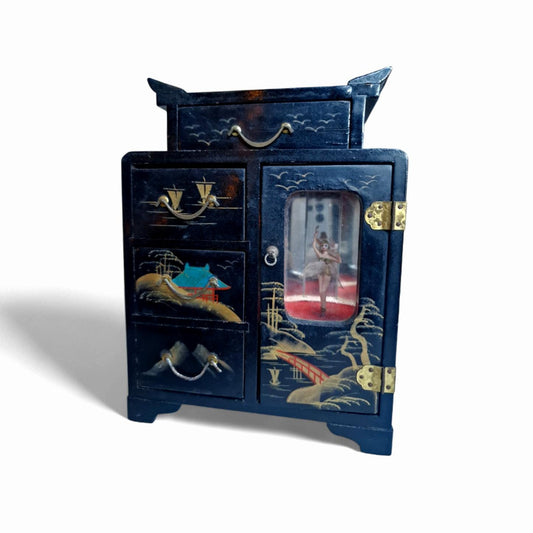 Vintage Chinese Lacquer Ballerina Music Jewelry Box