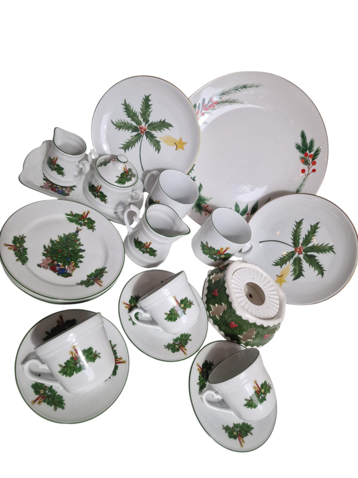 kerstservies xmas tea breakfast service vintage porcelain germany villeroy boch, ah, furstenberg bavaria