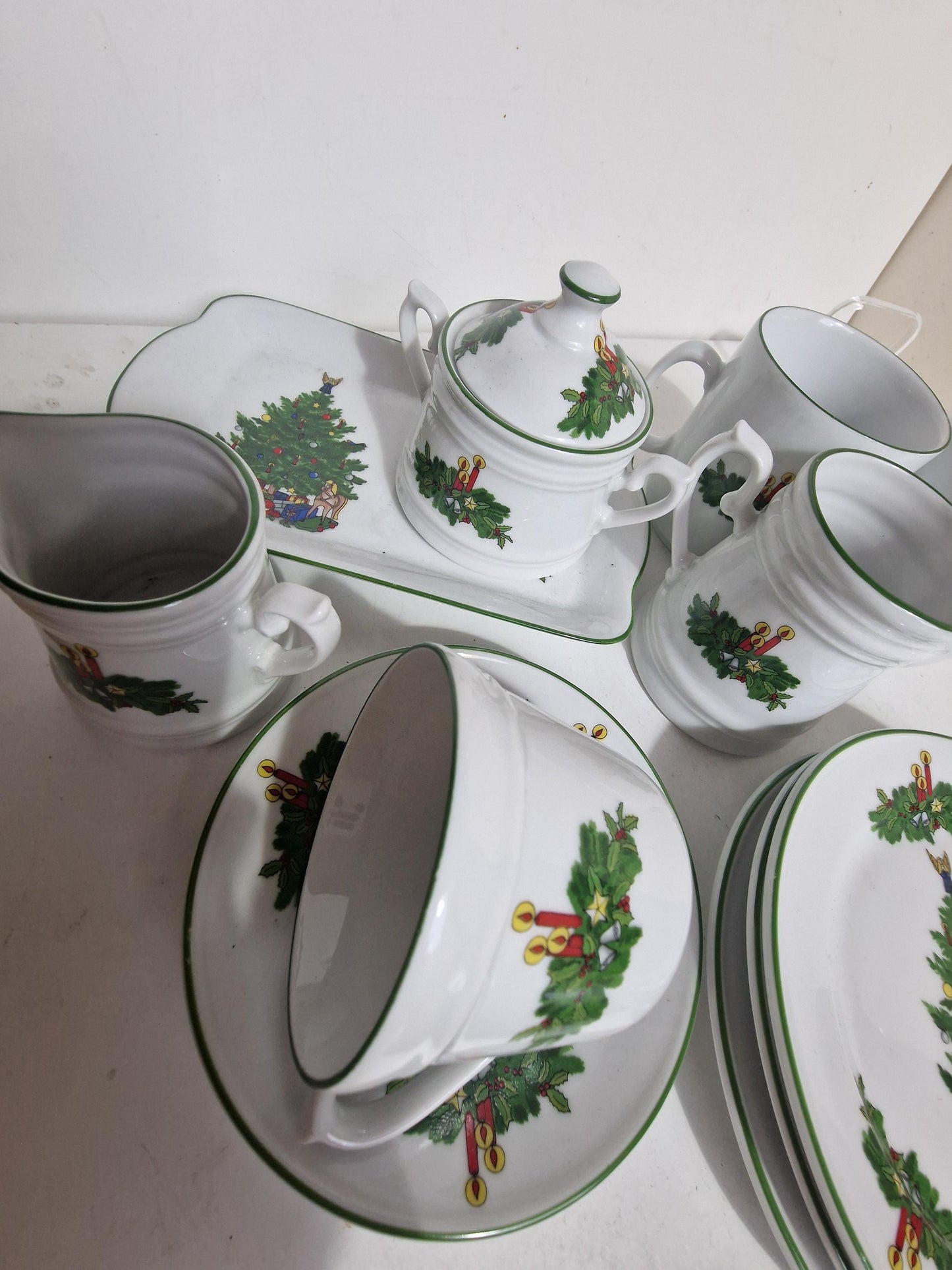 kerstservies xmas tea breakfast service vintage porcelain germany villeroy boch, ah, furstenberg bavaria