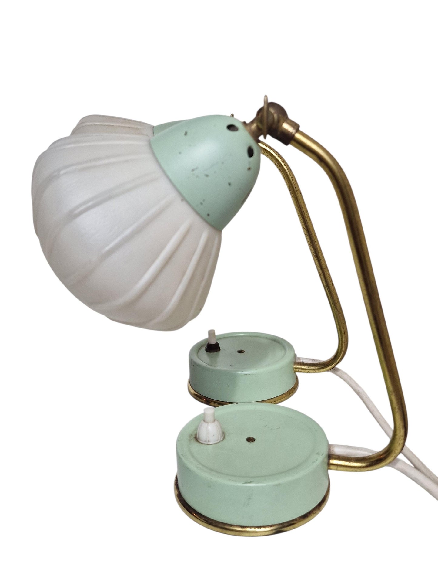 Midcentury Mint Green Bedside Lamps, 1950s Glass Table Lamps