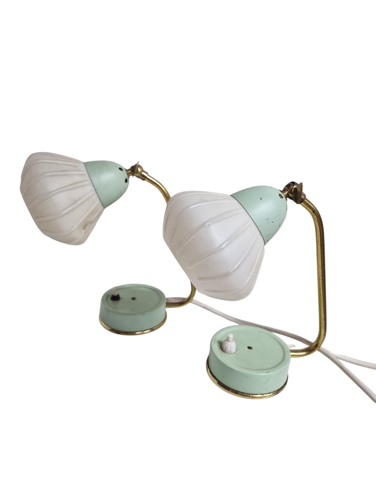 Midcentury Mint Green Bedside Lamps, 1950s Glass Table Lamps