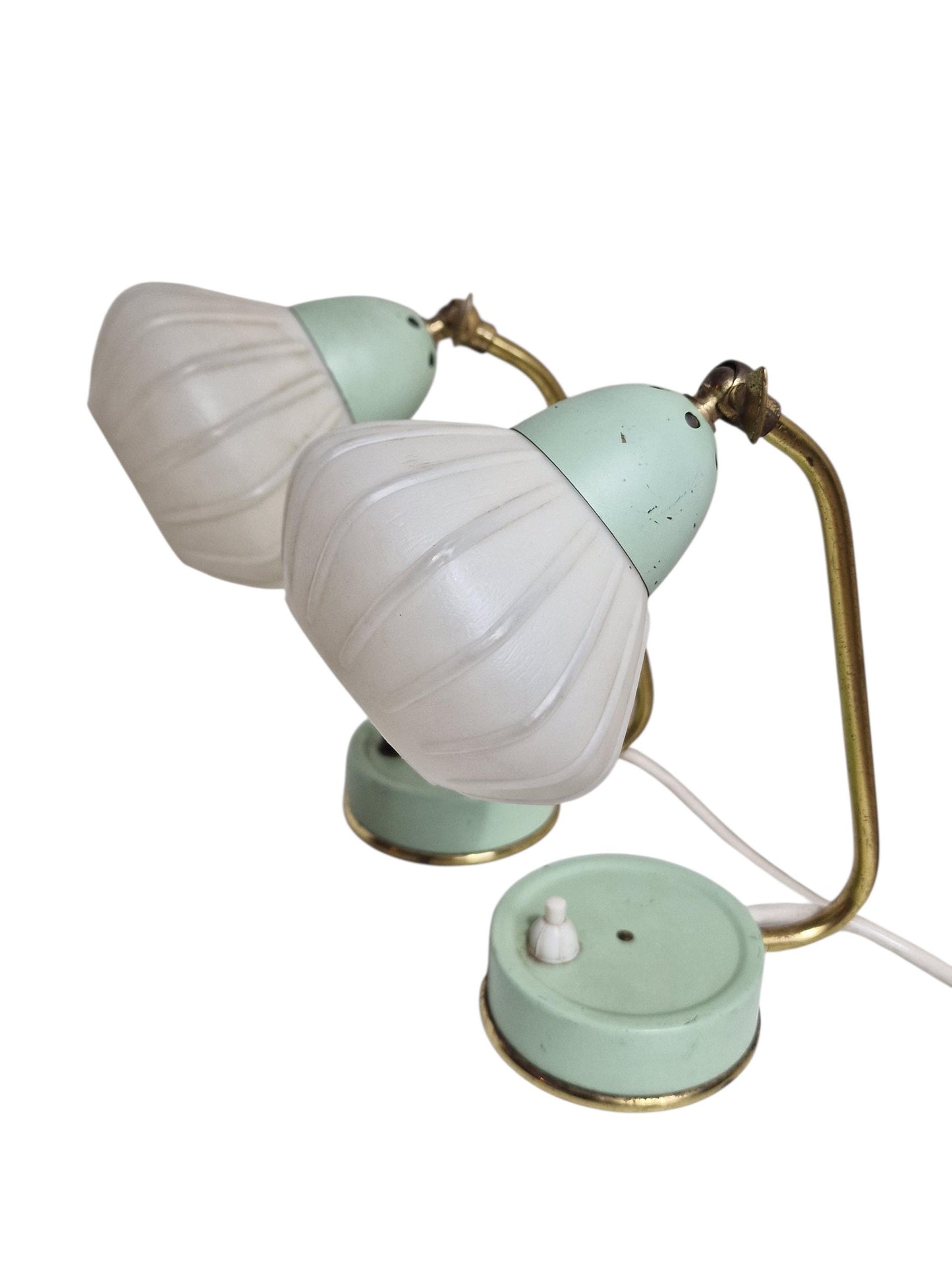 Midcentury Mint Green Bedside Lamps, 1950s Glass Table Lamps