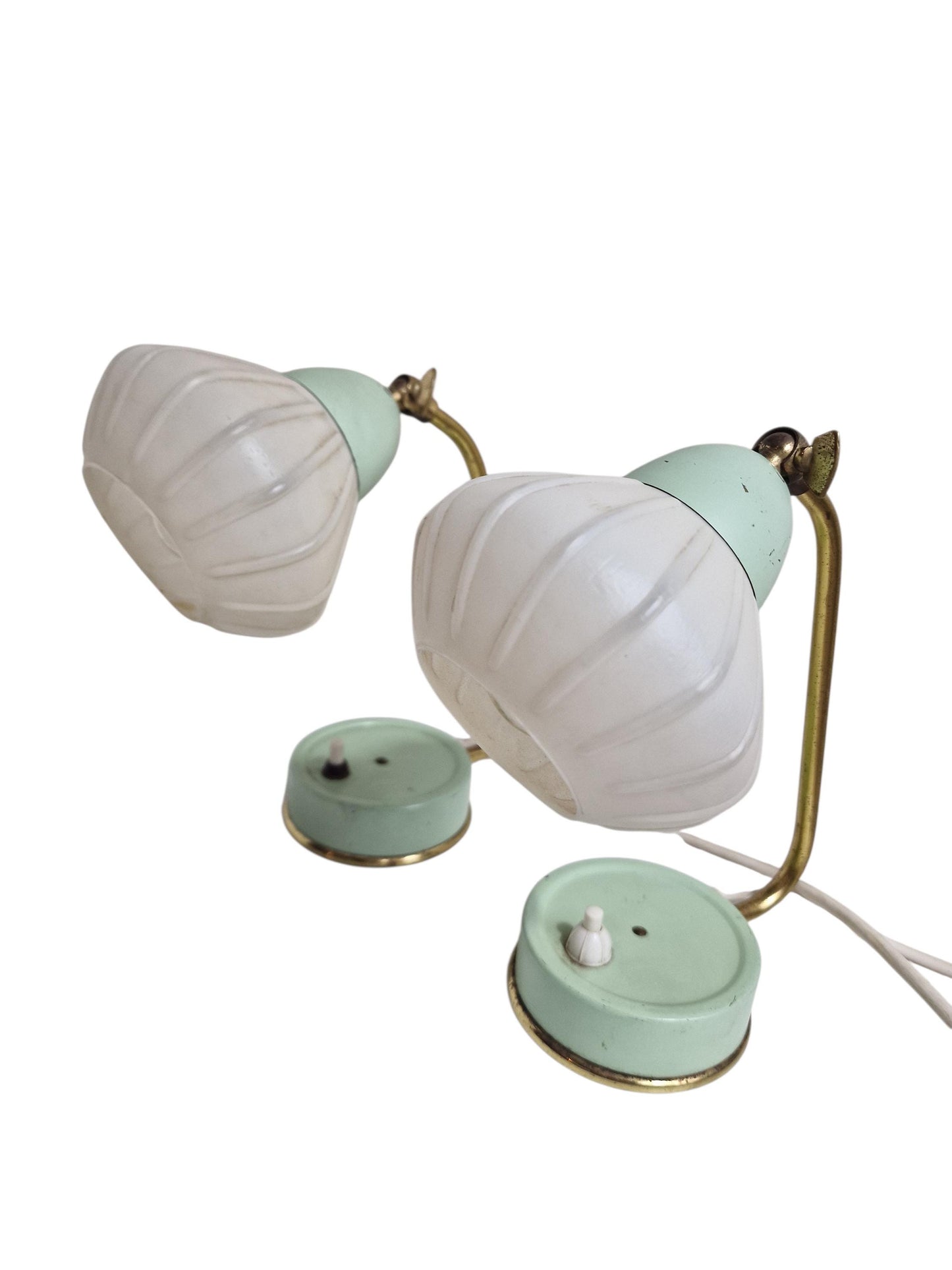 Midcentury Mint Green Bedside Lamps, 1950s Glass Table Lamps