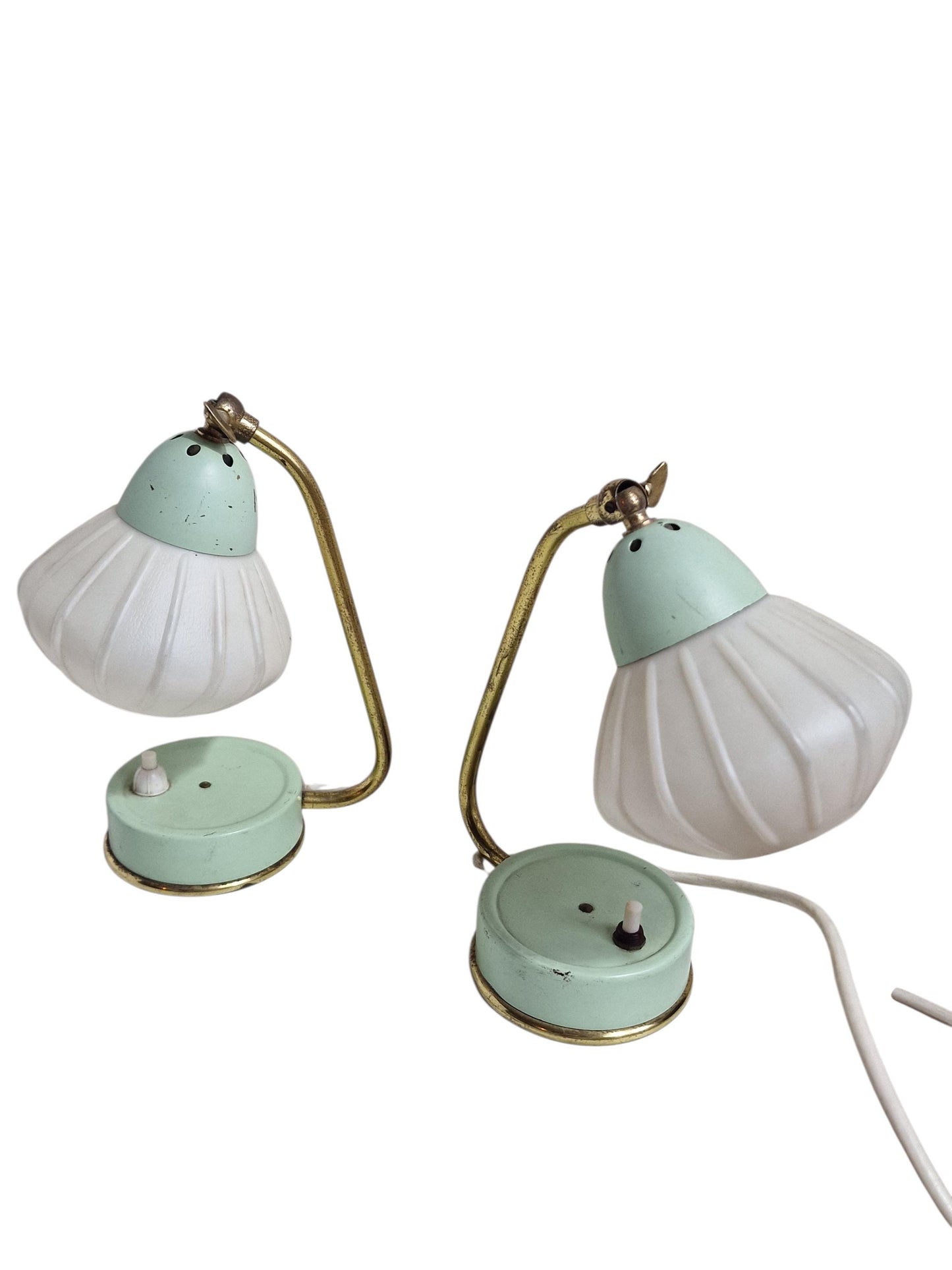 Midcentury Mint Green Bedside Lamps, 1950s Glass Table Lamps