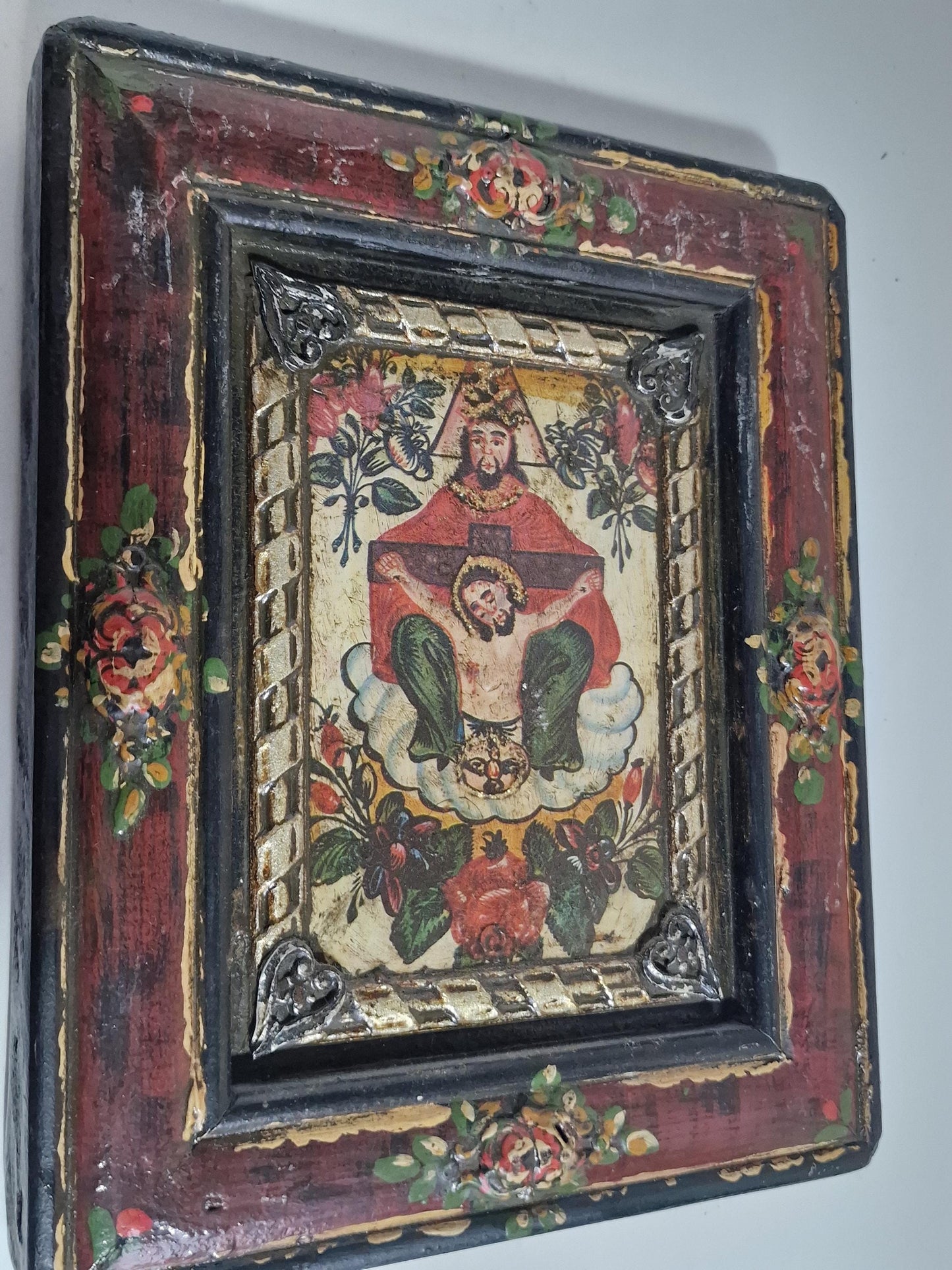 Antique Alpine Folk Art Panels – Saint Nicholas & Gnadenstuhl Pair