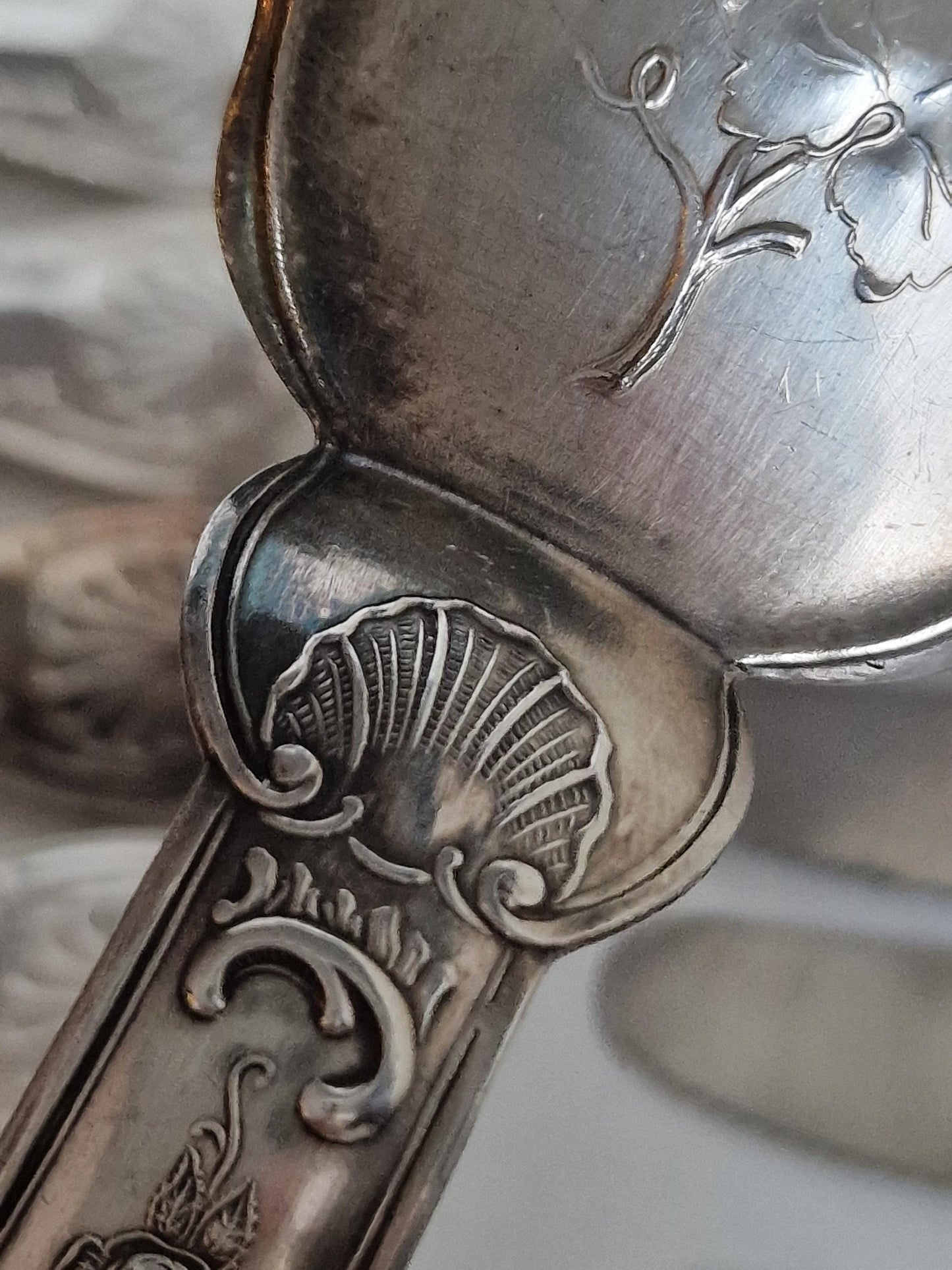 Antique Art Nouveau 800 Silver Flatware Set, Jugendstil Shell Design