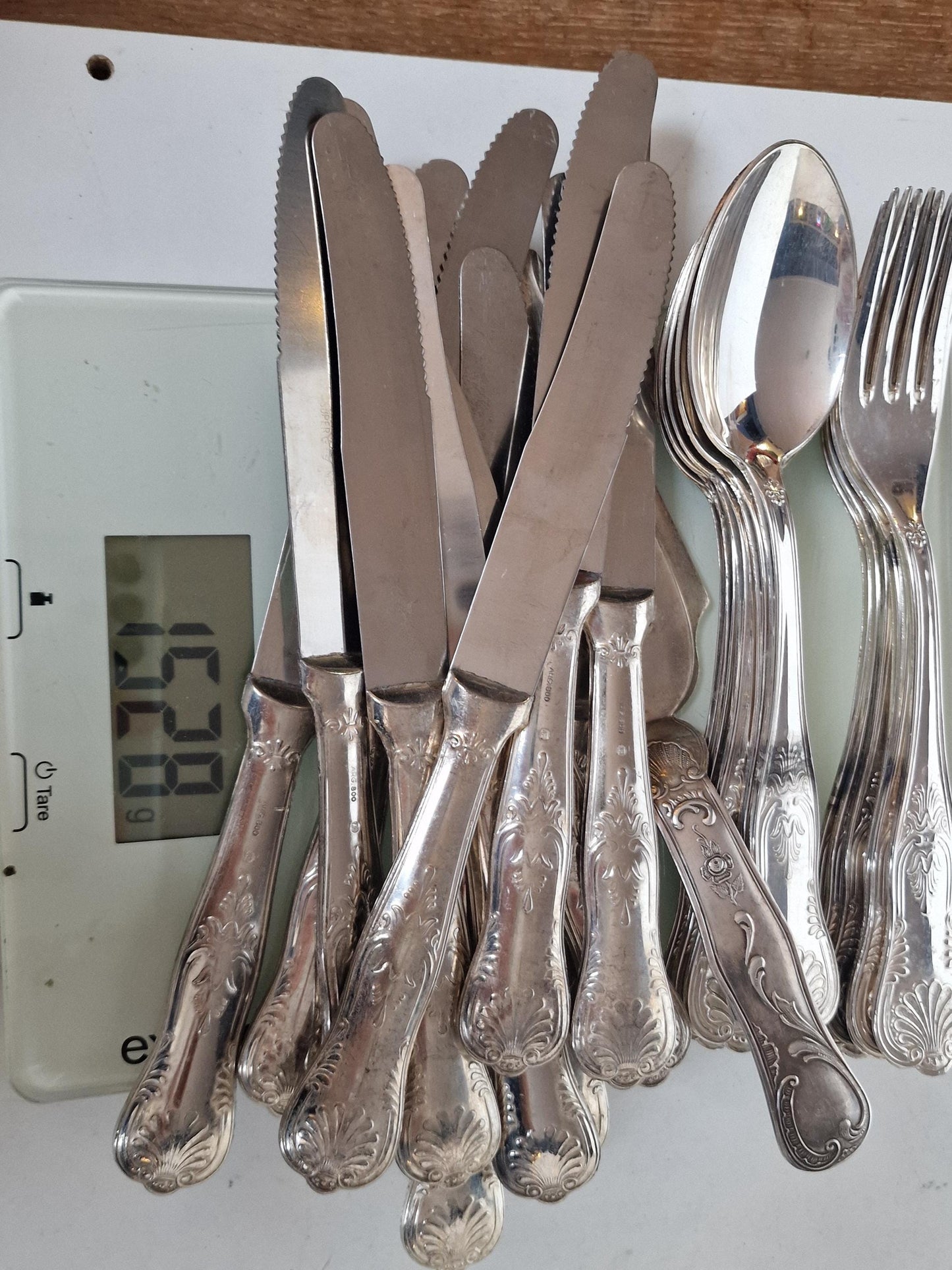 Antique Art Nouveau 800 Silver Flatware Set, Jugendstil Shell Design