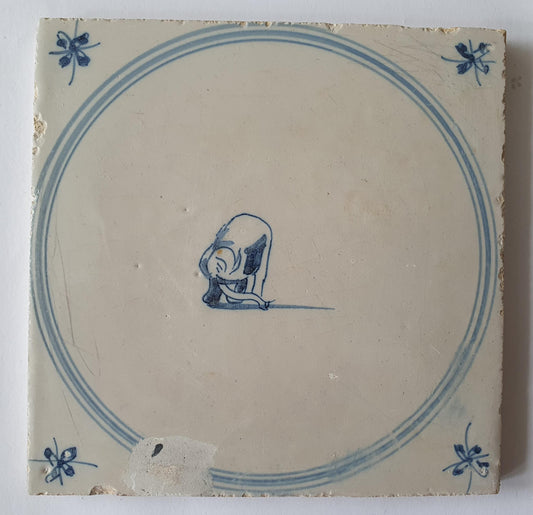 Delftse tegel met olifant is gemaakt rond 1780  'Springer'-type; antieke Delft Blue Dutch 18e eeuw, verzameltegel, backsplash, fireplace