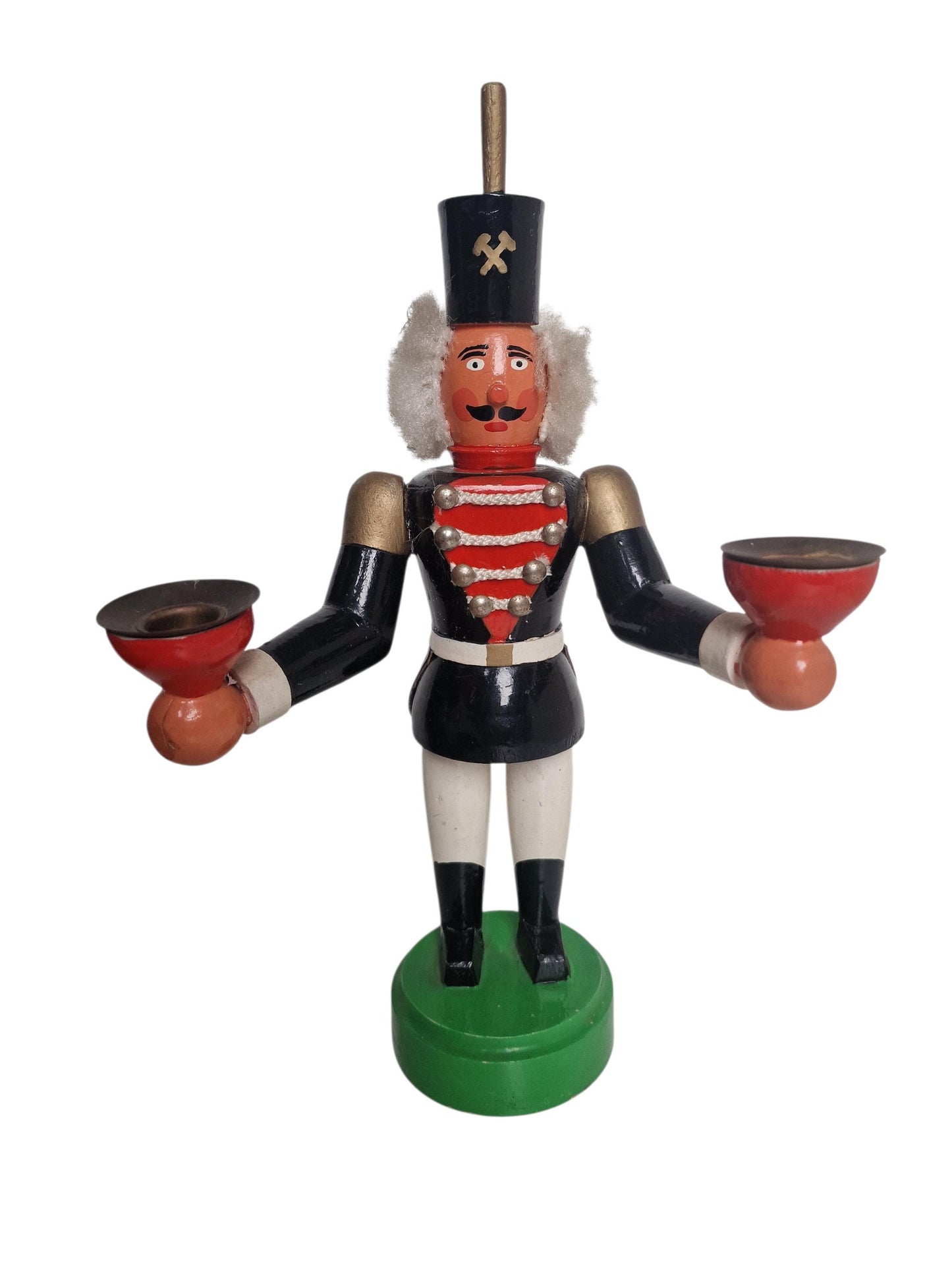 Antique Erzgebirge Wood candle stick holder nutcracker, Hand-Painted Christmas Decor (1920s) special object