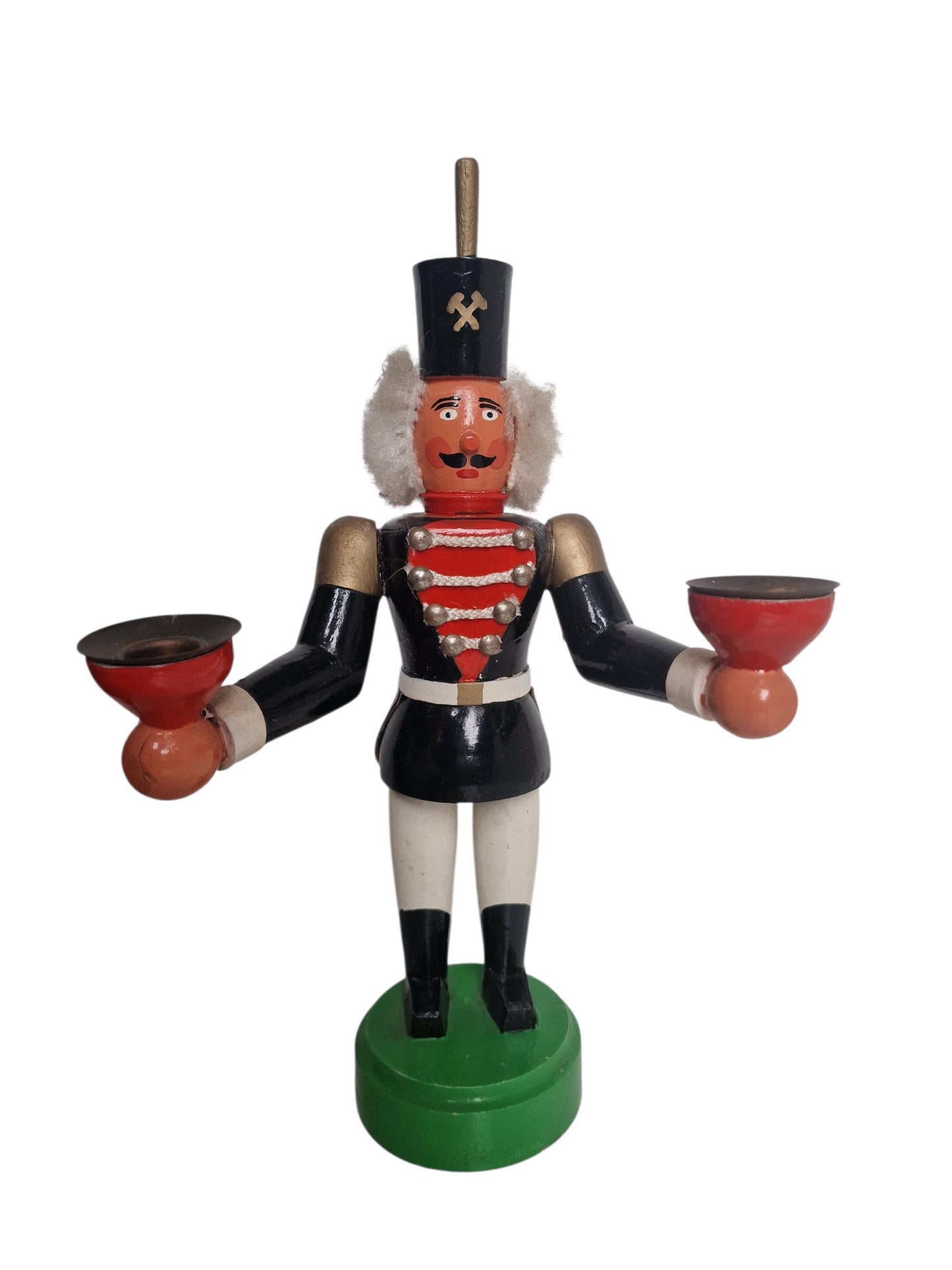 Antique Erzgebirge Wood candle stick holder nutcracker, Hand-Painted Christmas Decor (1920s) special object