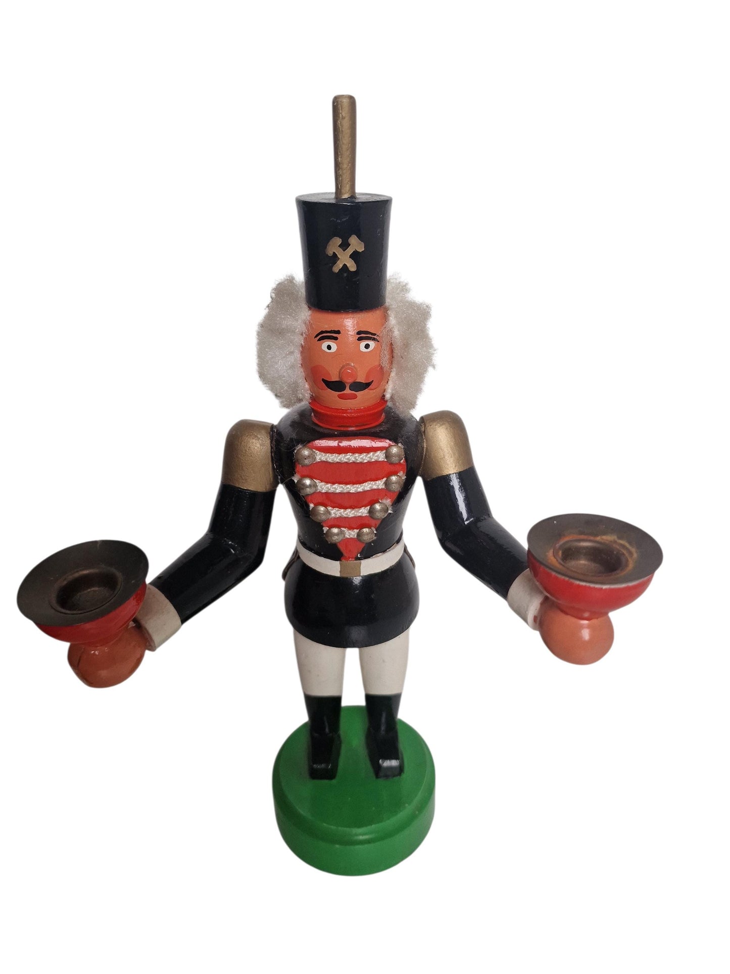 Antique Erzgebirge Wood candle stick holder nutcracker, Hand-Painted Christmas Decor (1920s) special object