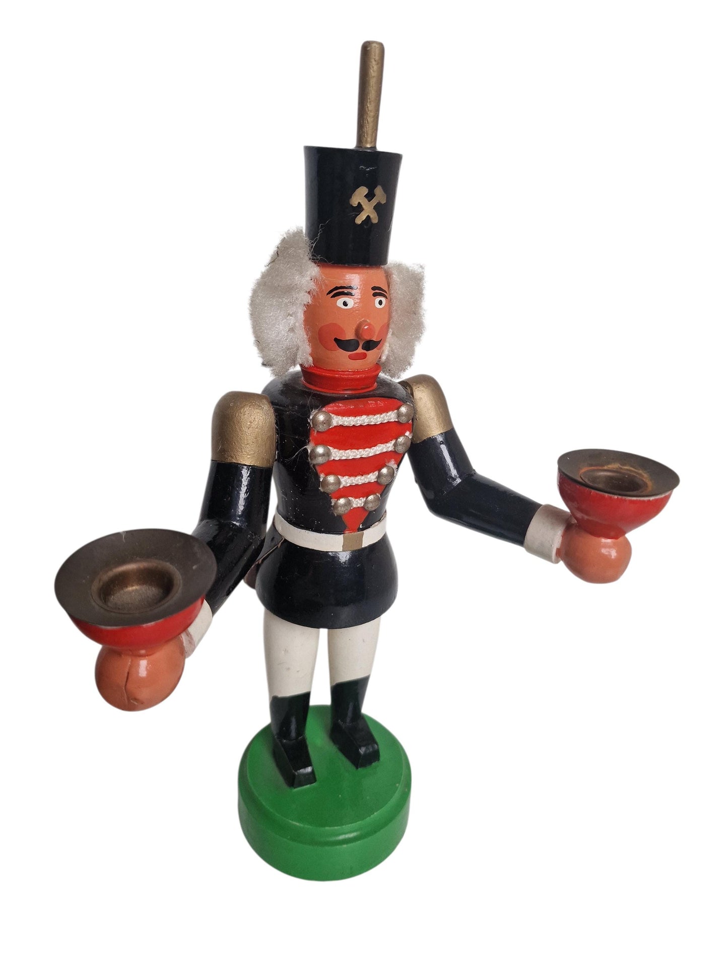 Antique Erzgebirge Wood candle stick holder nutcracker, Hand-Painted Christmas Decor (1920s) special object