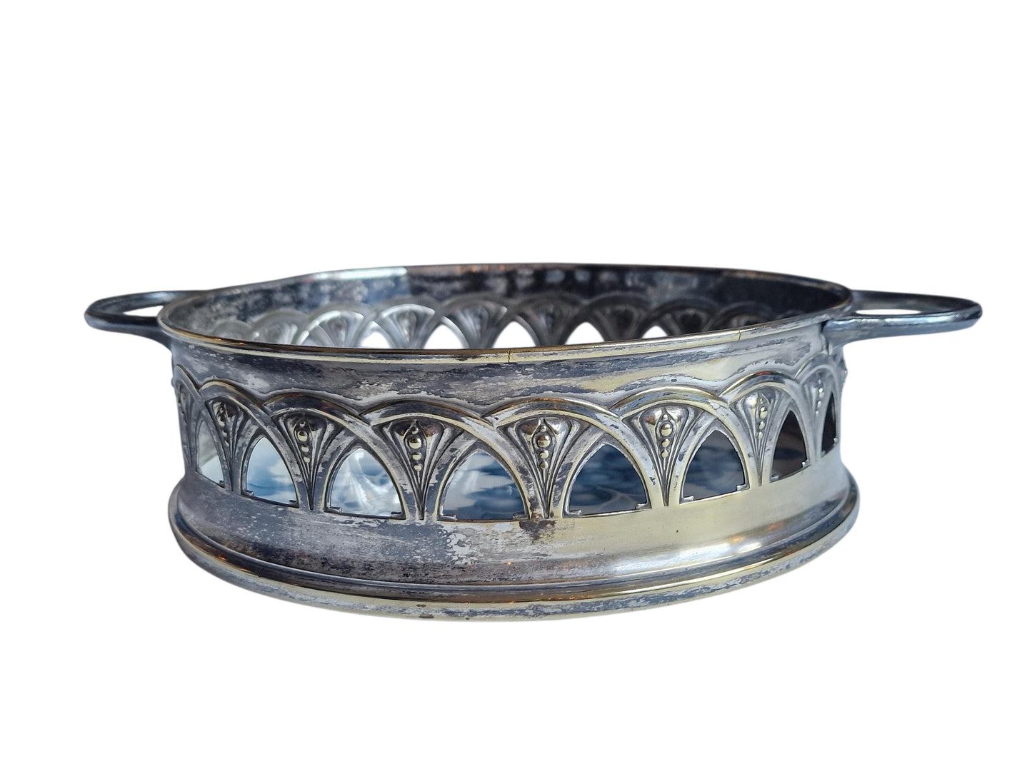 Art Nouveau Grape Dish with Ceramic Insert and silvered Mount, c.1900–1925,  original Art Nouveau Jugendstil grape server platter basket