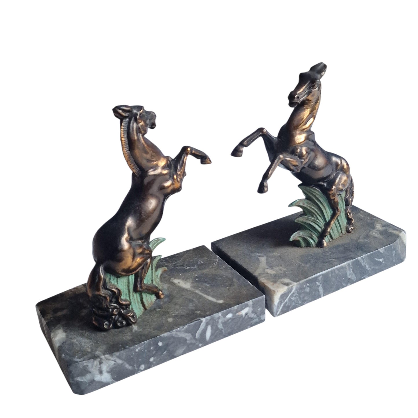 Stunning Art Deco Bronze bookends, horse, cold painted cast bronze on marbre.