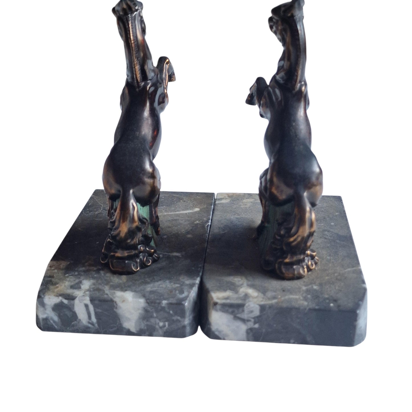 Stunning Art Deco Bronze bookends, horse, cold painted cast bronze on marbre.