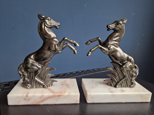 Stunning Art Deco Bronze bookends, horse, cold painted cast bronze on marbre.