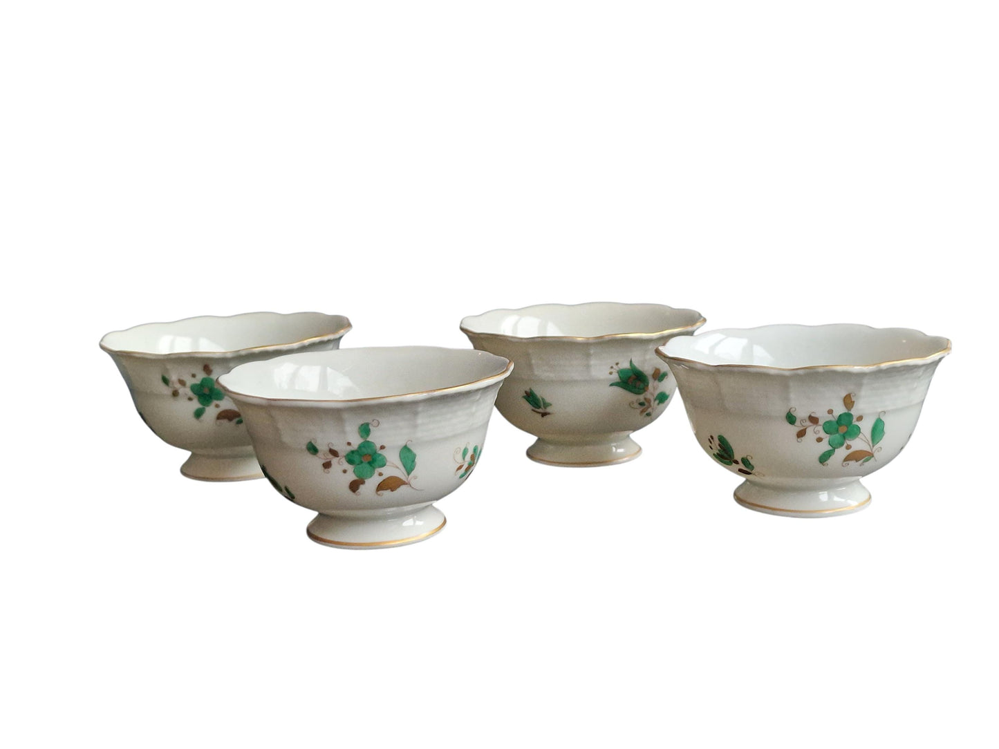 Herend Hungary, rare depiction, Set of 4 Handpainted Porcelain Bowls – Hungary, c. 1950–1960