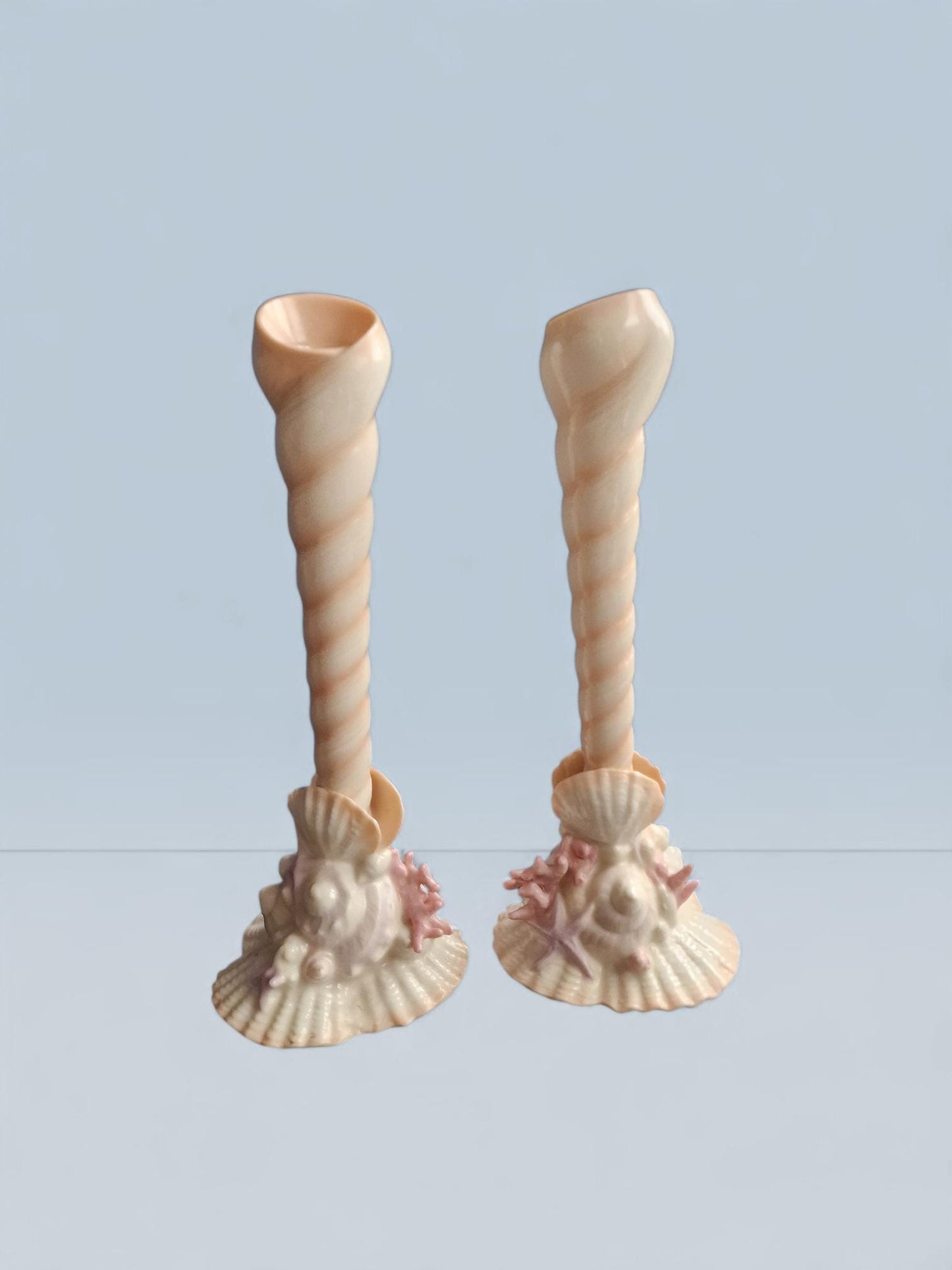 Franklin Mint Treasures from Atlantis Shell Candlesticks – Porcelain Nautical Decor, Design by George de Hory (1989) rare!!!