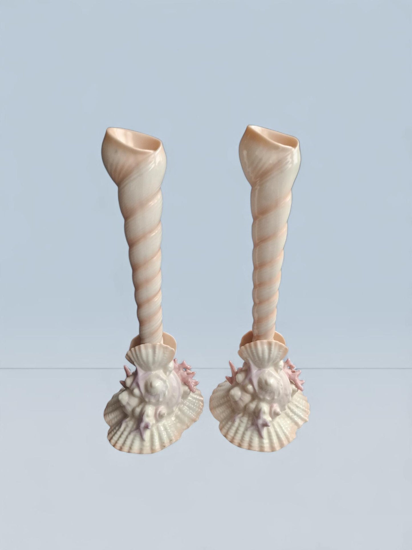 Franklin Mint Treasures from Atlantis Shell Candlesticks – Porcelain Nautical Decor, Design by George de Hory (1989) rare!!!