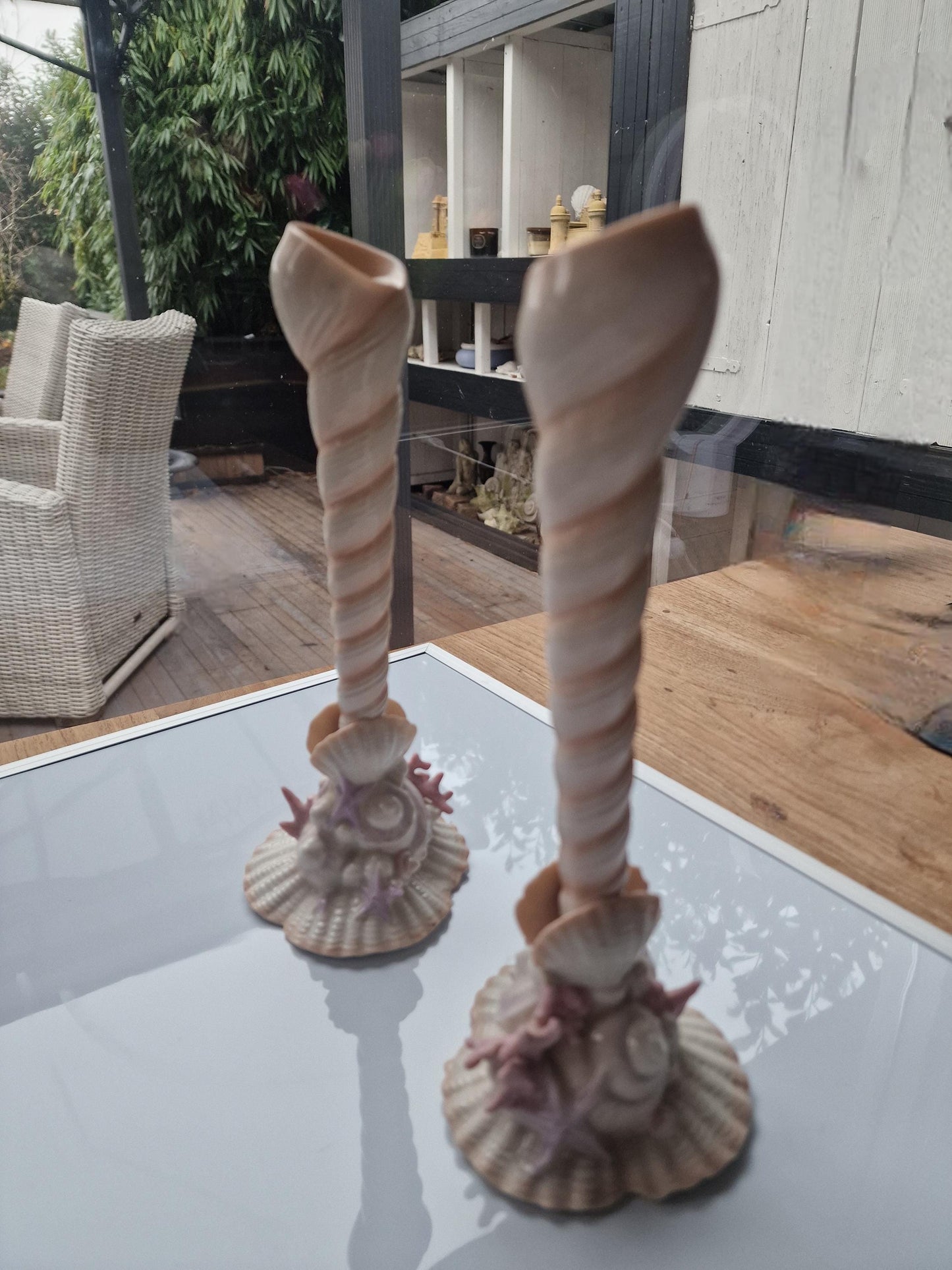 Franklin Mint Treasures from Atlantis Shell Candlesticks – Porcelain Nautical Decor, Design by George de Hory (1989) rare!!!