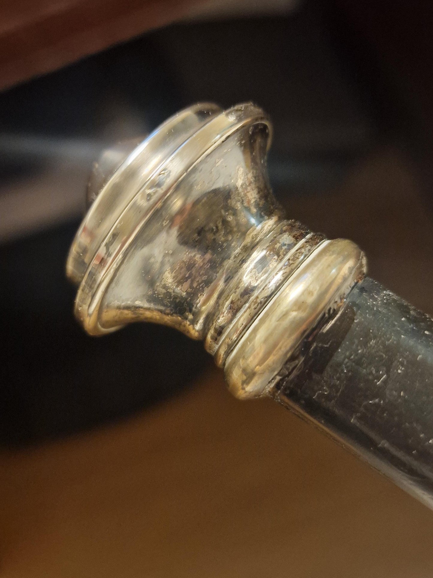 antique walking stick with alpacca silver, marked, european collection, gentlemen's flannel stick