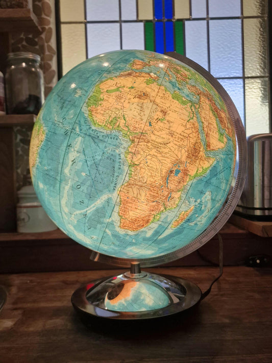XL Vintage Glass Globe Lamp by Paul Oestergaard, columbus, 1950s MCM earth