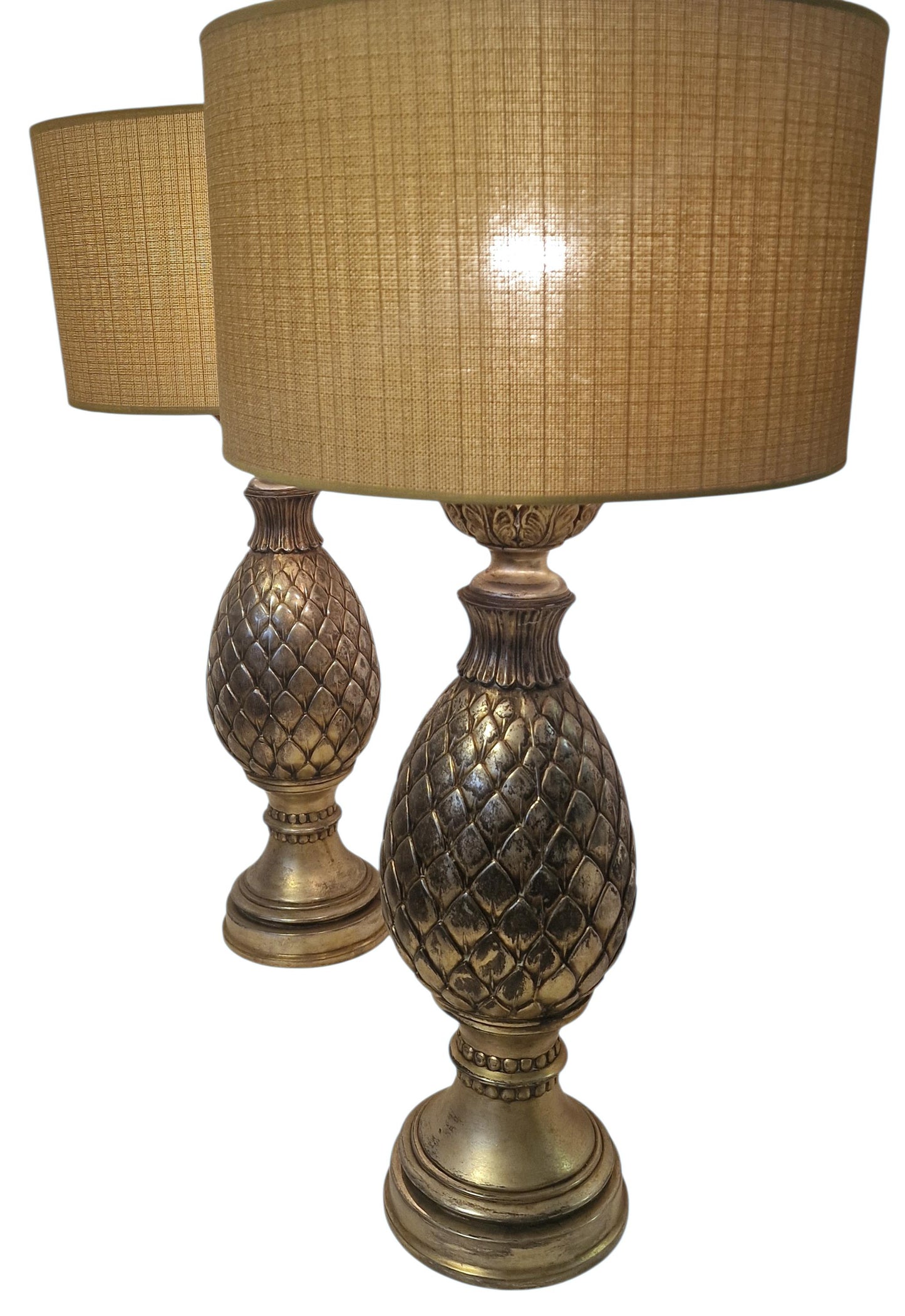 A pair of XL pineapple lamps, authentic designer table lamps. Deknudt x Loevsky & Loevsky, 1980s. Hollywood Regency Timeless Sophistication
