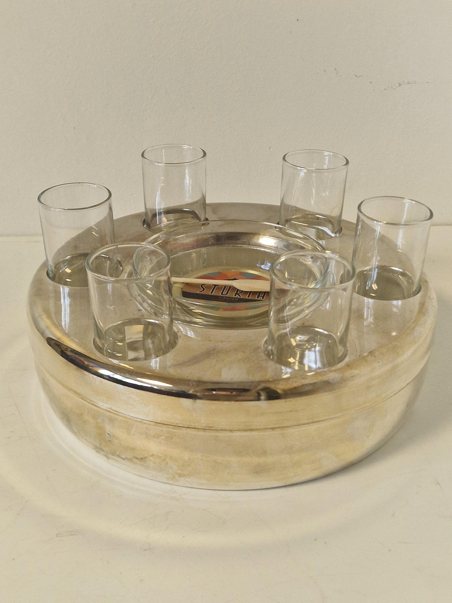 Silver-Plated Caviar and wodka  Server Set with Bone Spoon , vodka kaviaar mcm