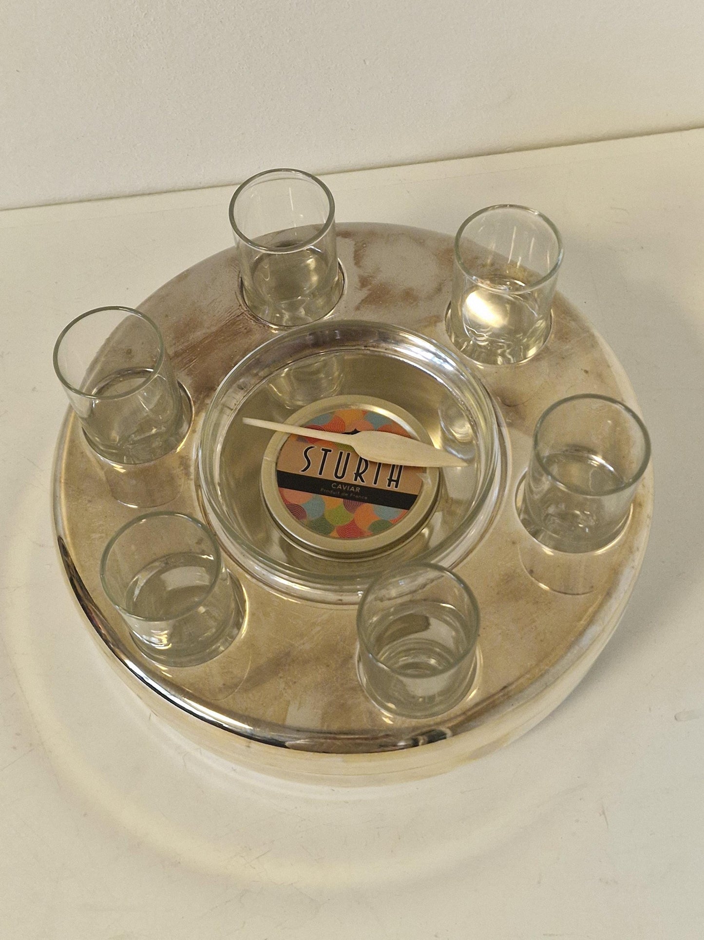 Silver-Plated Caviar and wodka  Server Set with Bone Spoon , vodka kaviaar mcm