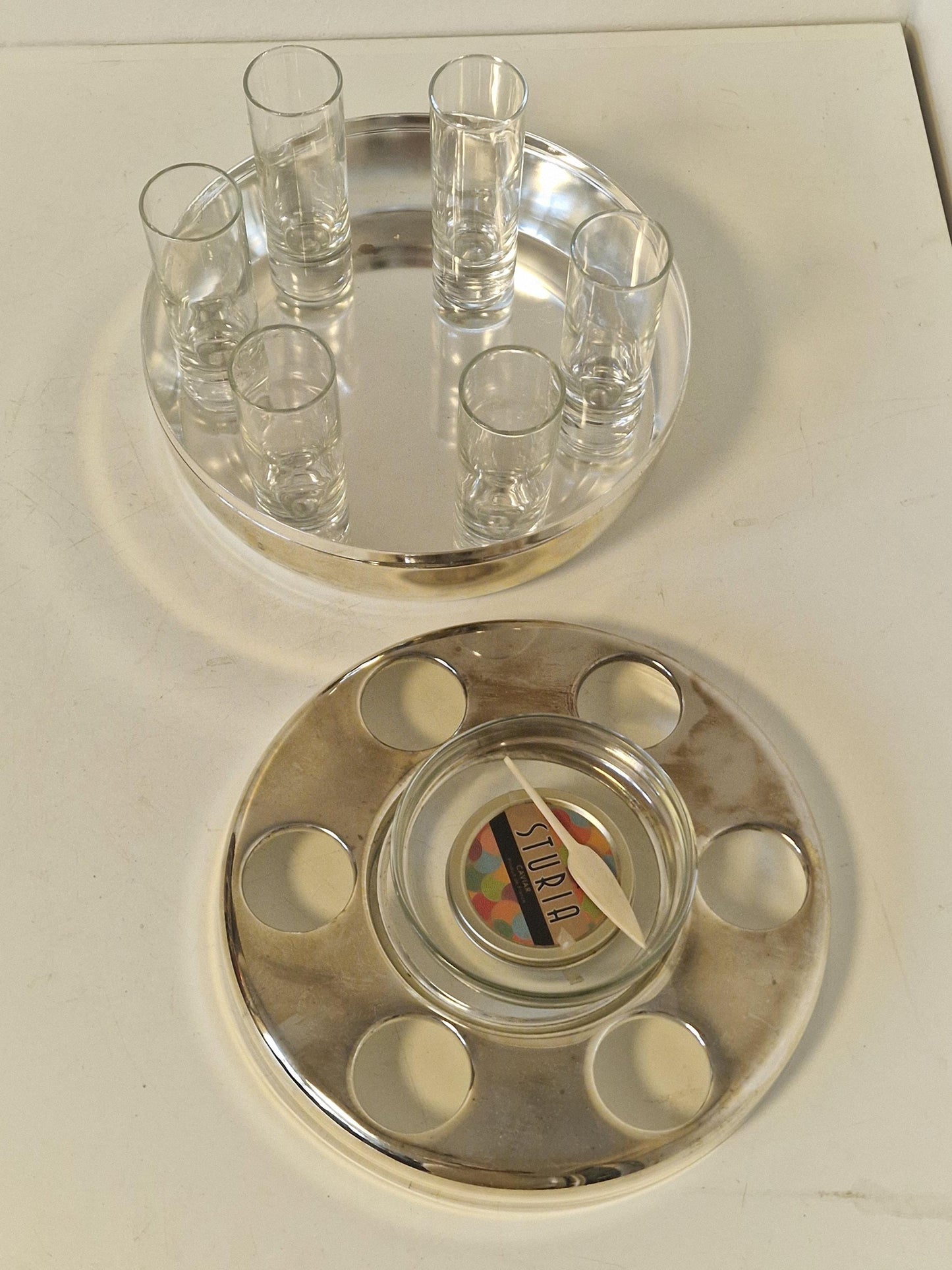 Silver-Plated Caviar and wodka  Server Set with Bone Spoon , vodka kaviaar mcm