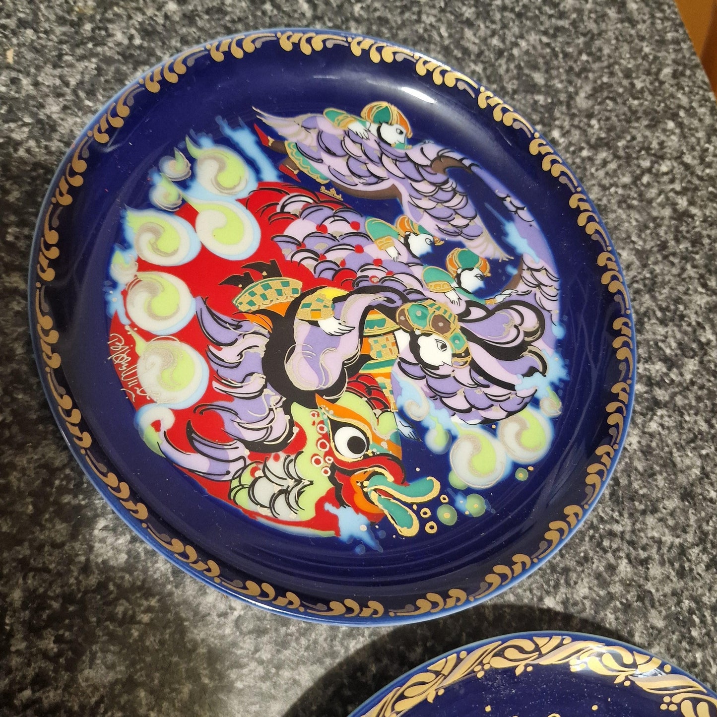 Bjørn Wiinblad Rosenthal Porcelain Plates, Gold Plated Decor (Set of 3)