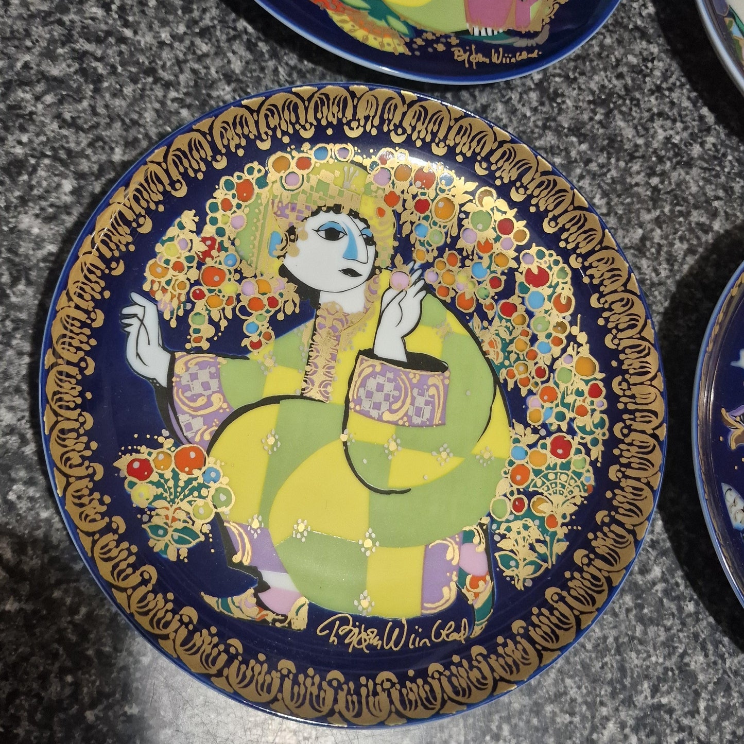 Bjørn Wiinblad Rosenthal Porcelain Plates, Gold Plated Decor (Set of 3)
