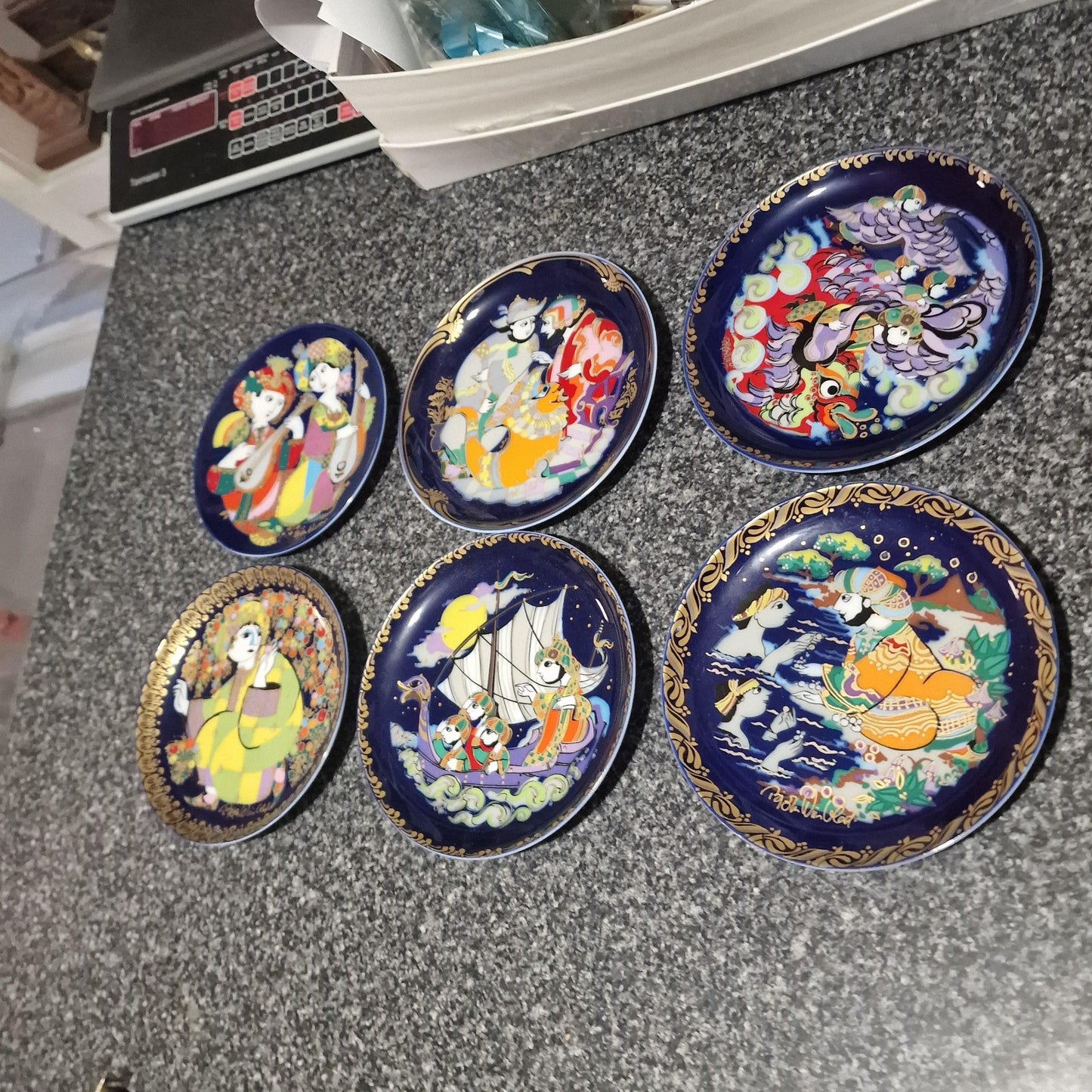 Bjørn Wiinblad Rosenthal Porcelain Plates, Gold Plated Decor (Set of 3)