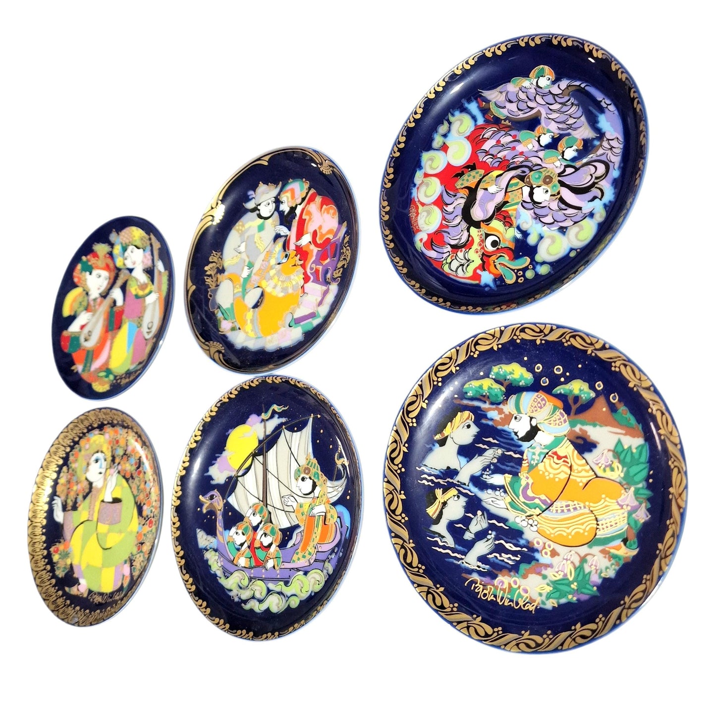 Bjørn Wiinblad Rosenthal Porcelain Plates, Gold Plated Decor (Set of 3)