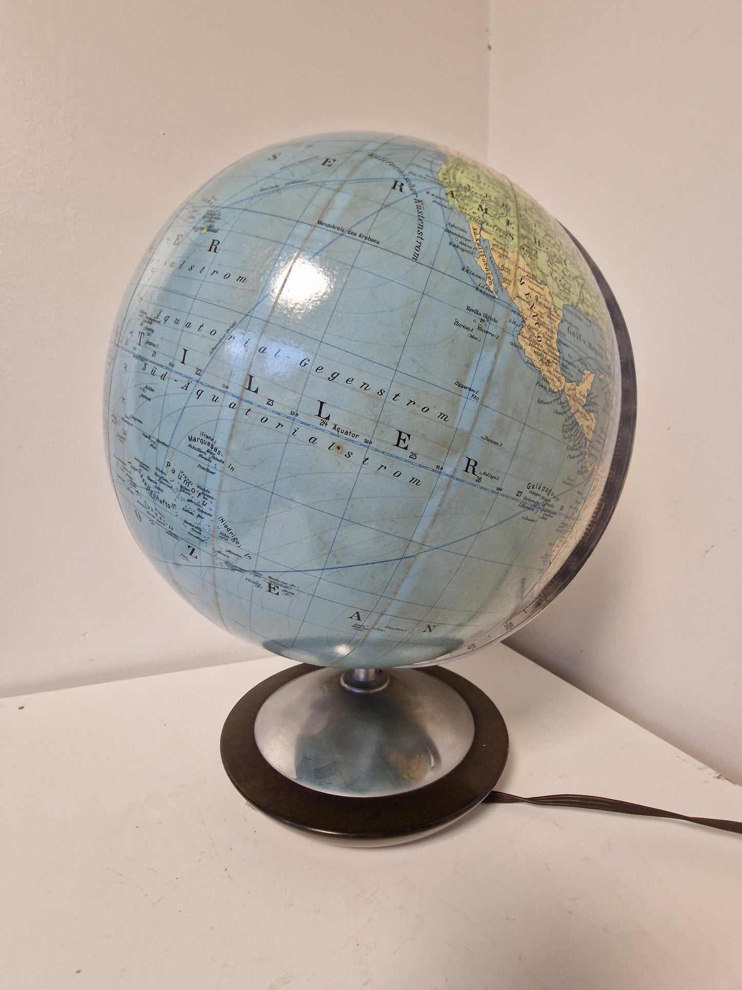 XL Vintage Glass Globe Lamp by Paul Oestergaard, columbus, 1950s MCM wereldbol earth