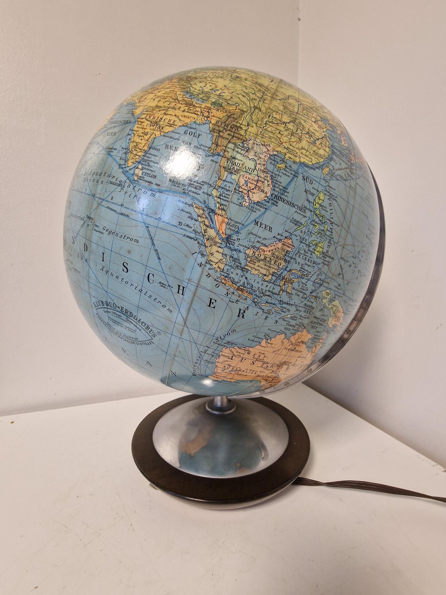 XL Vintage Glass Globe Lamp by Paul Oestergaard, columbus, 1950s MCM wereldbol earth