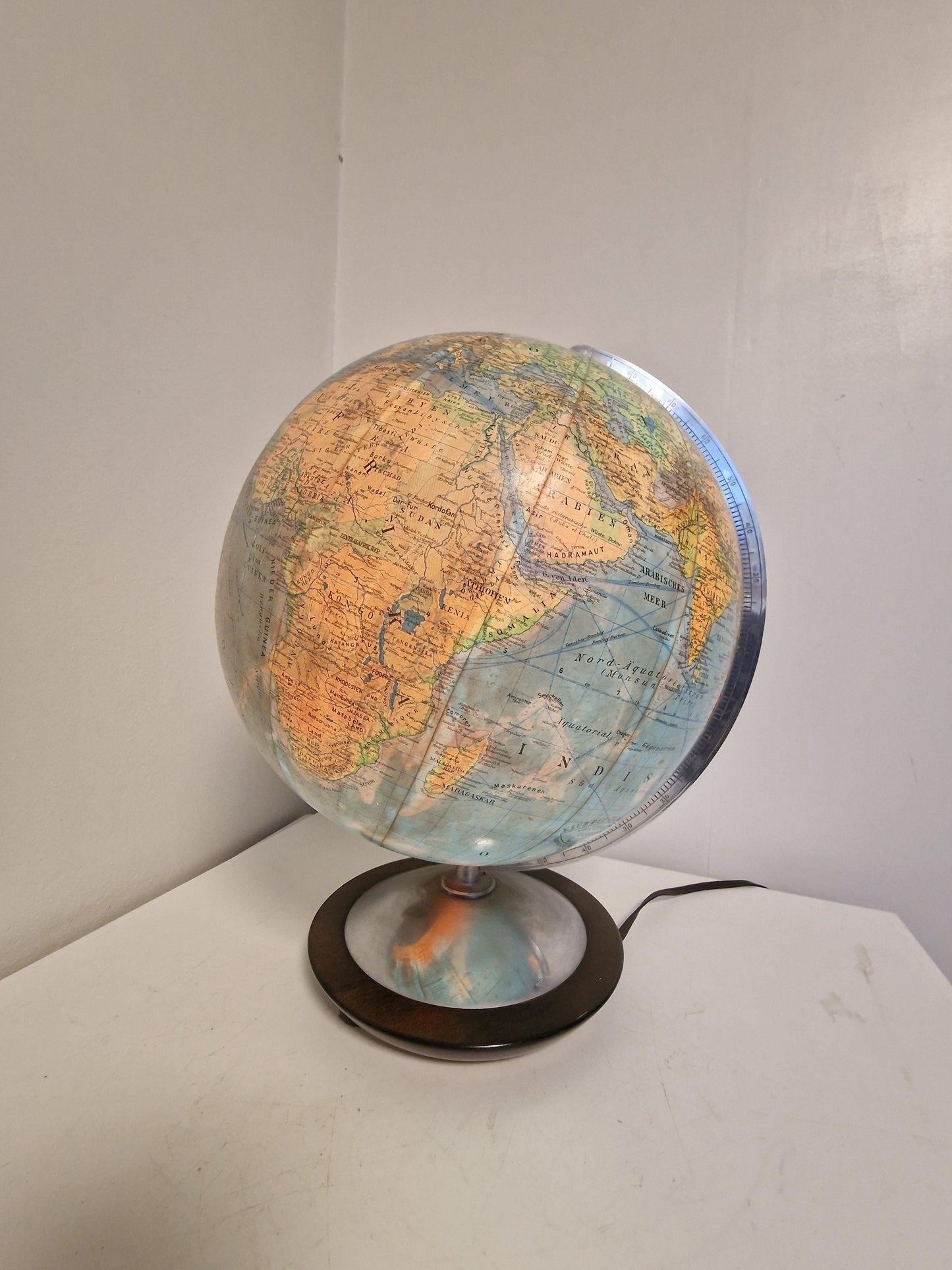 XL Vintage Glass Globe Lamp by Paul Oestergaard, columbus, 1950s MCM wereldbol earth