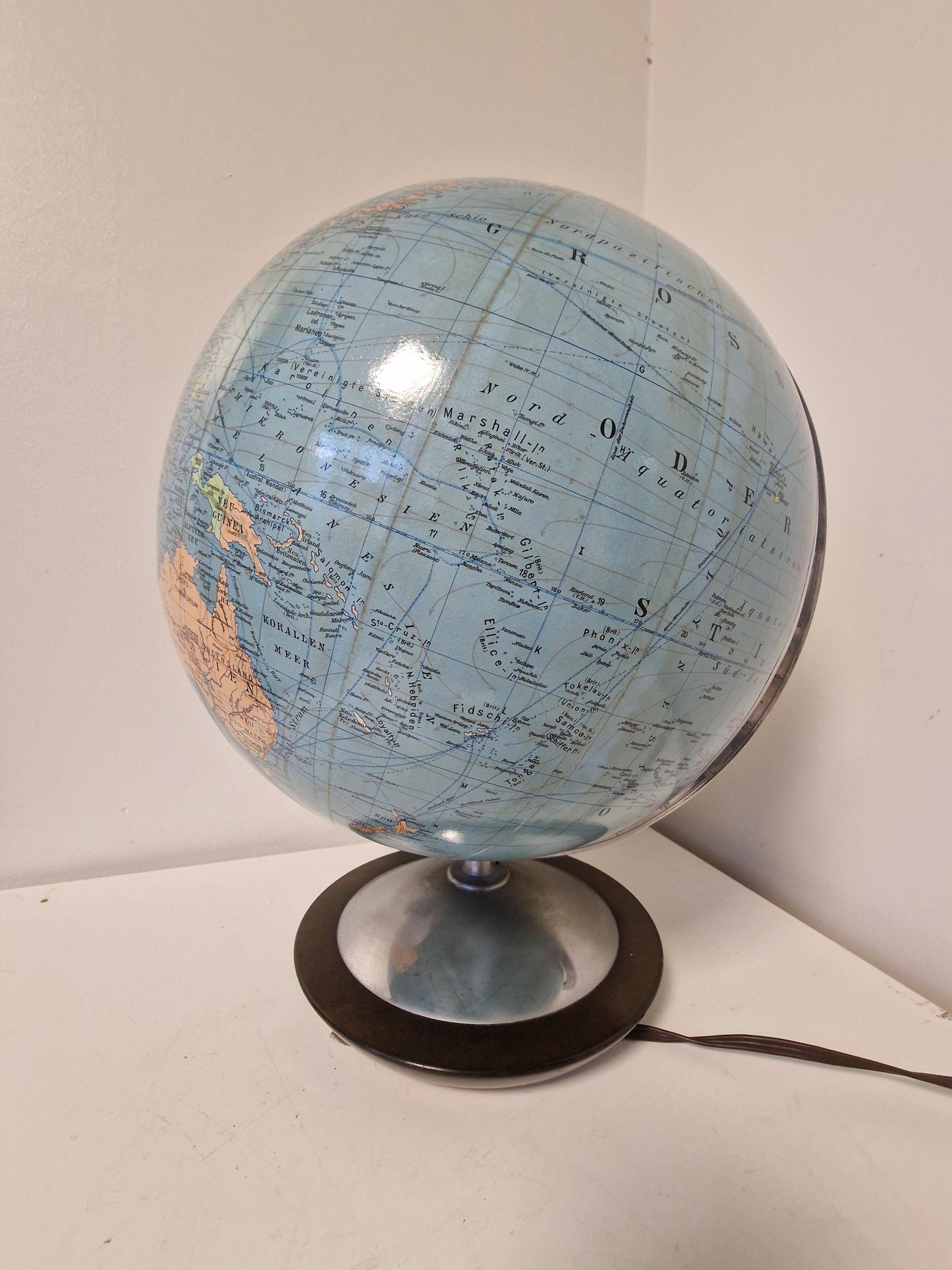 XL Vintage Glass Globe Lamp by Paul Oestergaard, columbus, 1950s MCM wereldbol earth