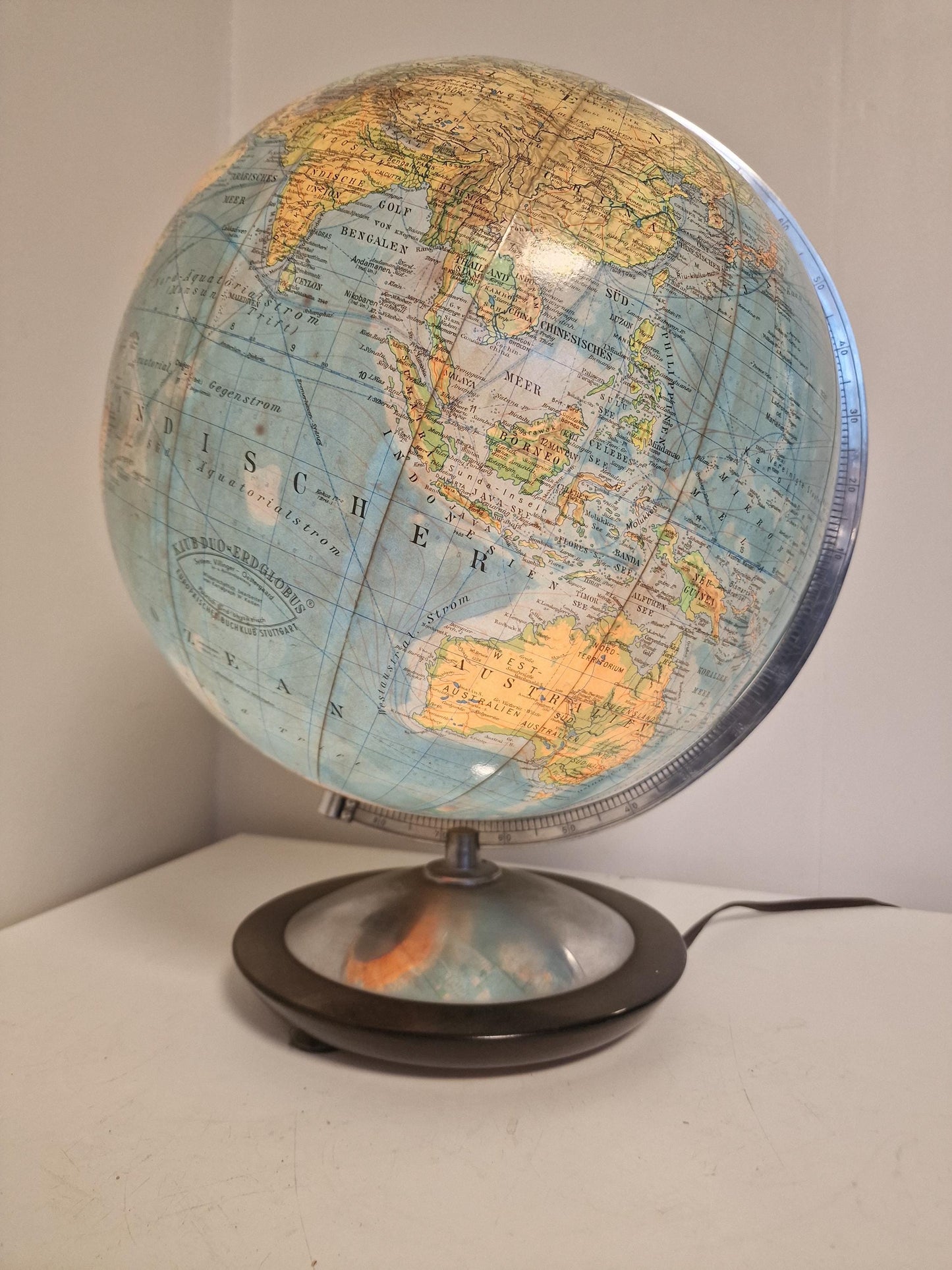 XL Vintage Glass Globe Lamp by Paul Oestergaard, columbus, 1950s MCM wereldbol earth