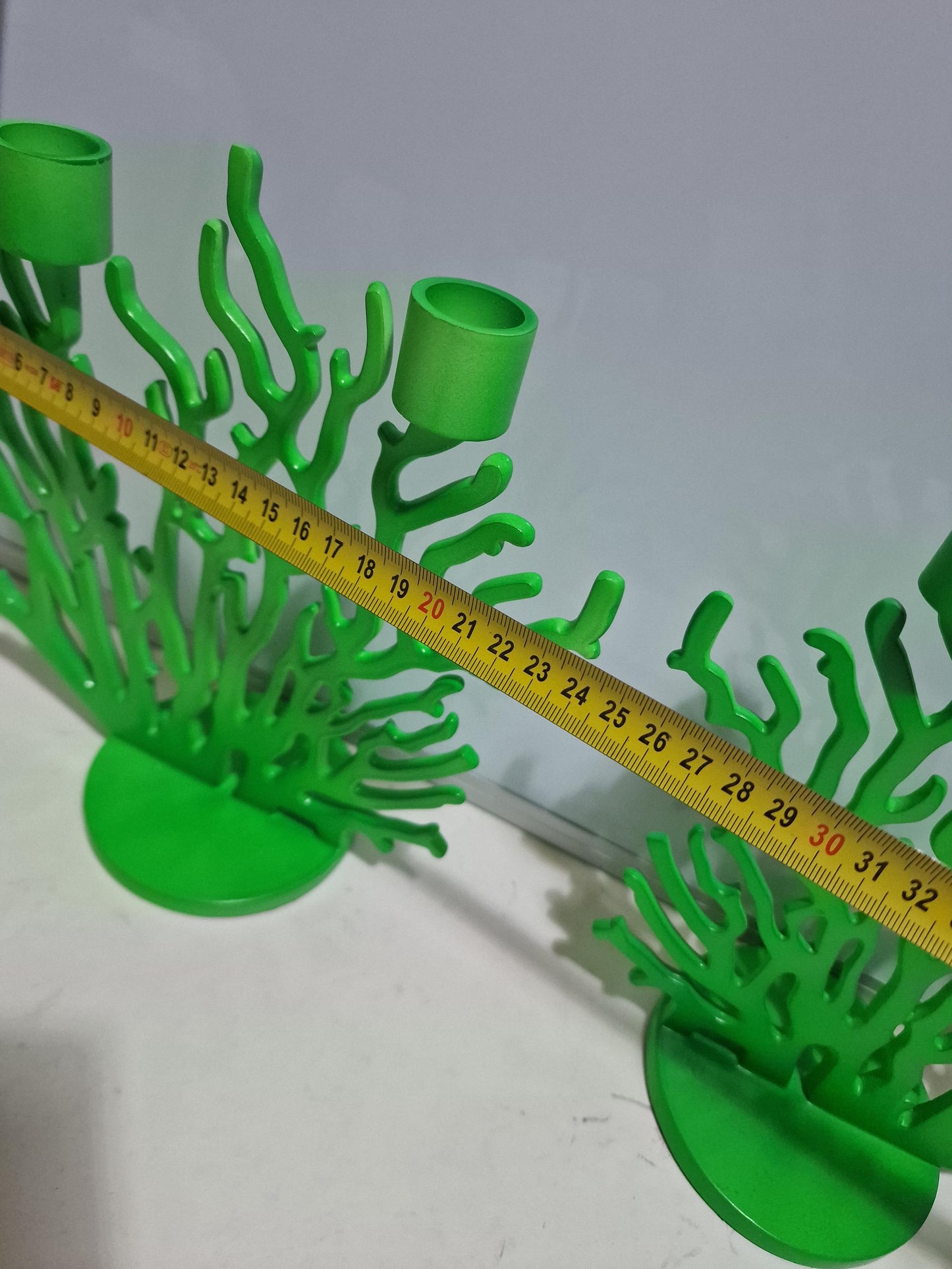 Driade Kosmo Candlestick Pair, Vittorio Locatelli Design, Fluorescent Green Coral
