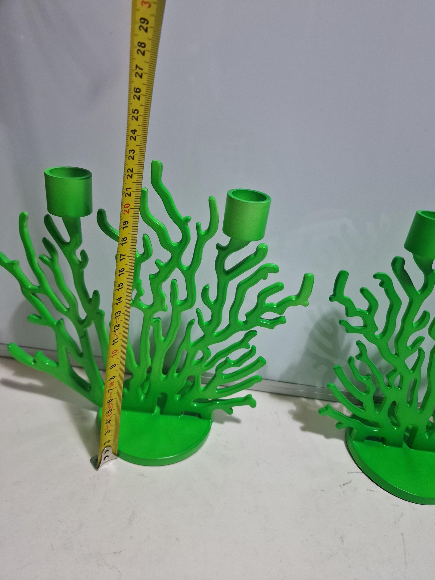 Driade Kosmo Candlestick Pair, Vittorio Locatelli Design, Fluorescent Green Coral