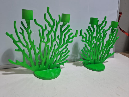 Driade Kosmo Candlestick Pair, Vittorio Locatelli Design, Fluorescent Green Coral
