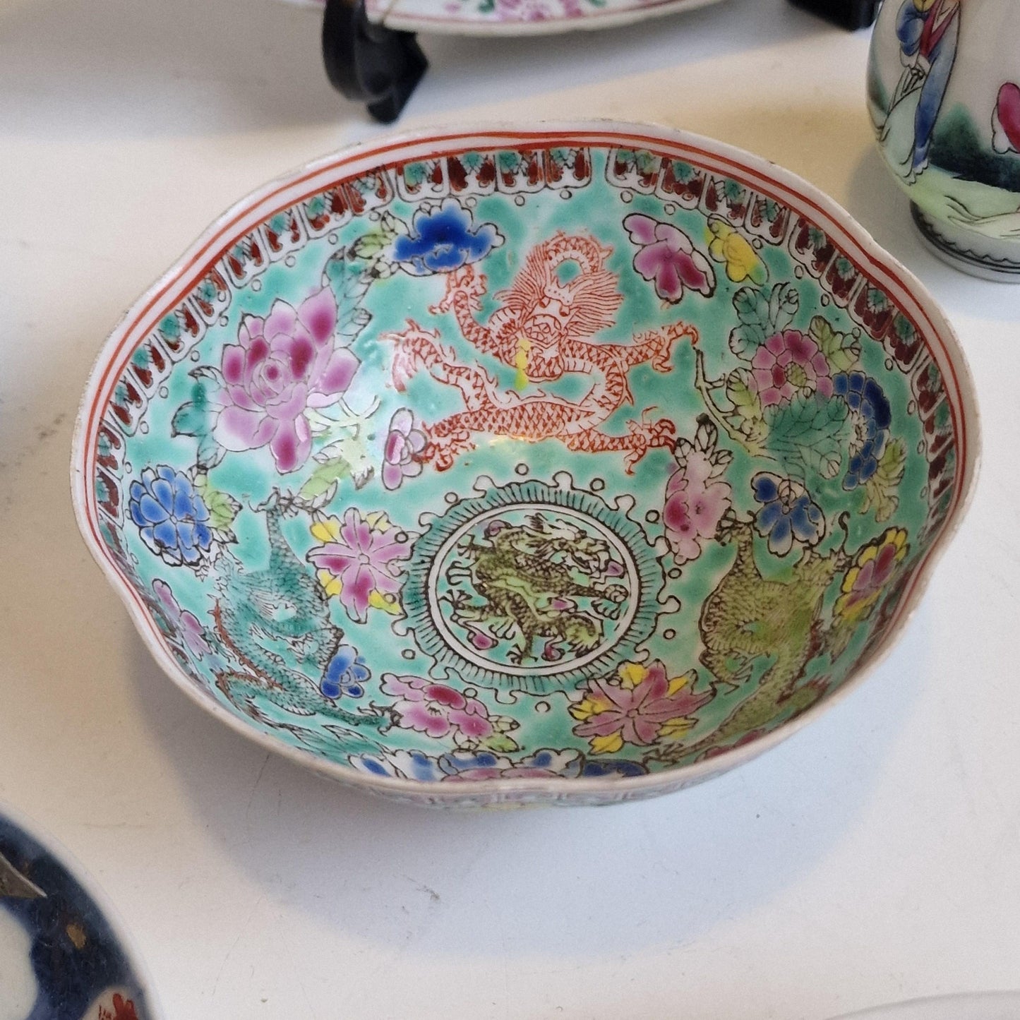 Antique Chinese Porcelain Plate Set, Floral Imari, 19th Century