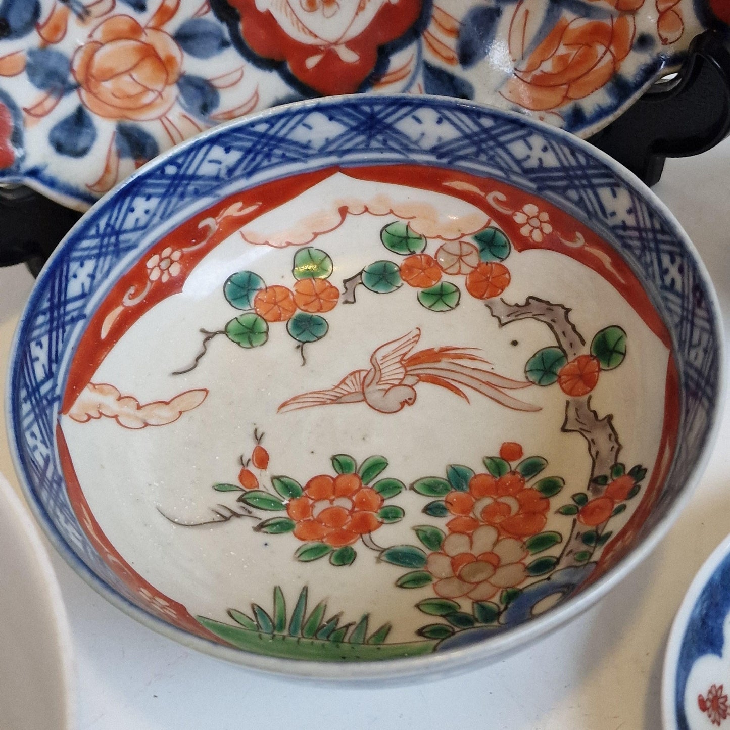 Antique Chinese Porcelain Plate Set, Floral Imari, 19th Century