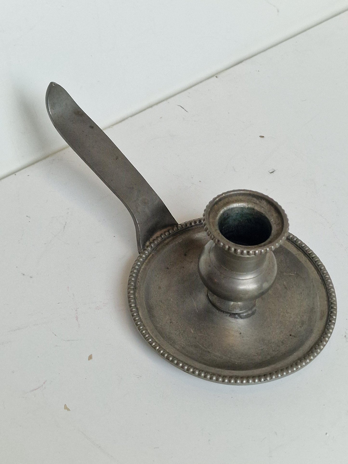 Antique Candlestick Blaker, scrooge candleholder tin pewter
