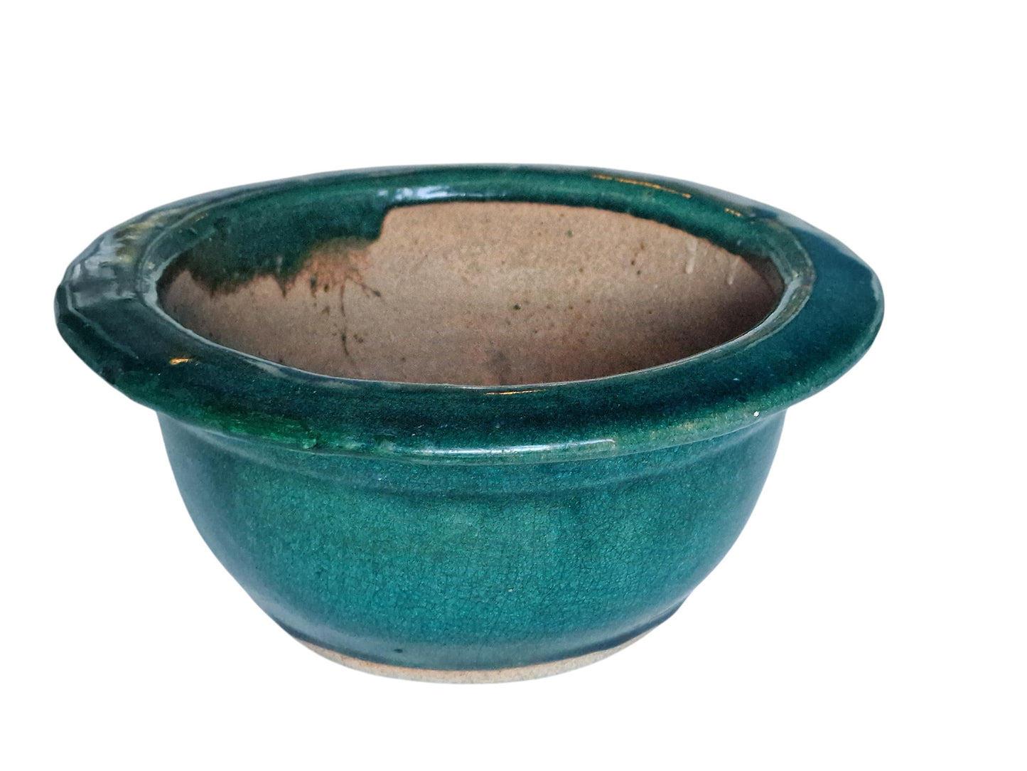 Antique Green Glazed Terracotta Planter 19th Century European Cactus Pot, Arts & Crafts Garden Pot, authentic English gardening