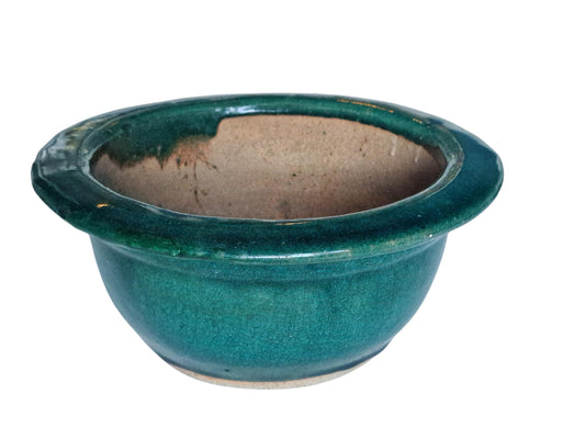 Antique Green Glazed Terracotta Planter 19th Century European Cactus Pot, Arts & Crafts Garden Pot, authentic English gardening
