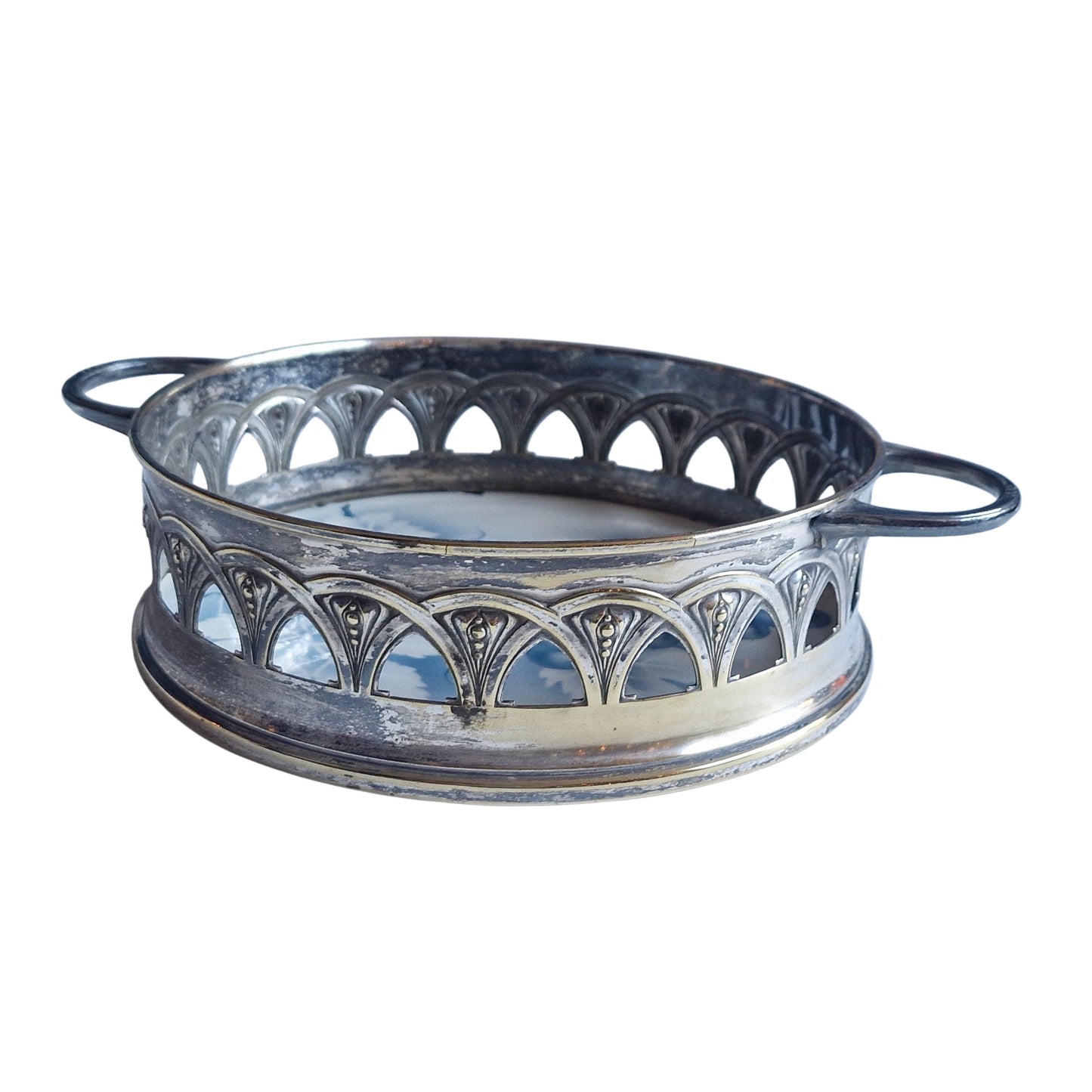 Art Nouveau Grape Dish with Ceramic Insert and silvered Mount, c.1900–1925,  original Art Nouveau Jugendstil grape server platter basket