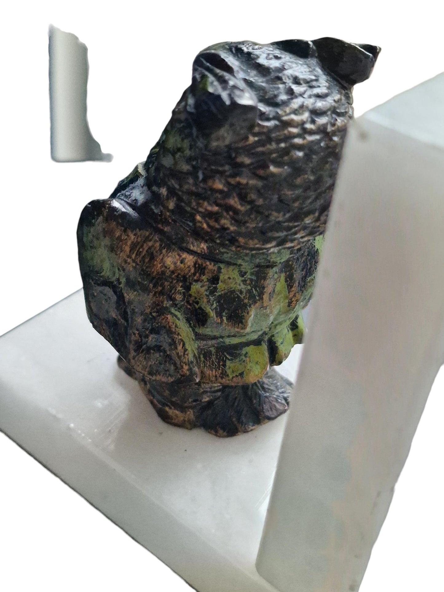 Art Deco Bronze Owl Bookends, Cold Painted, Carara Marble