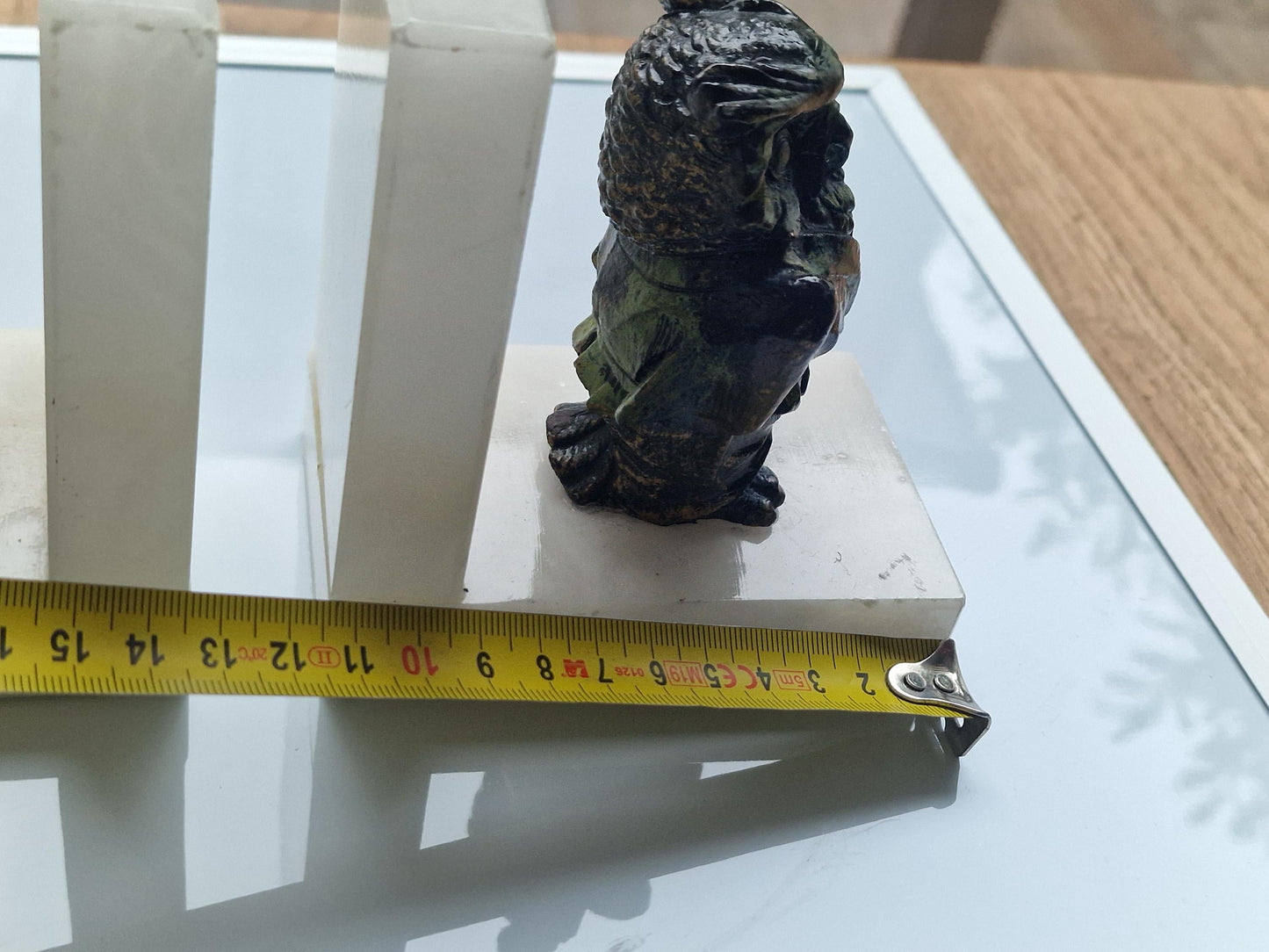 Art Deco Bronze Owl Bookends, Cold Painted, Carara Marble